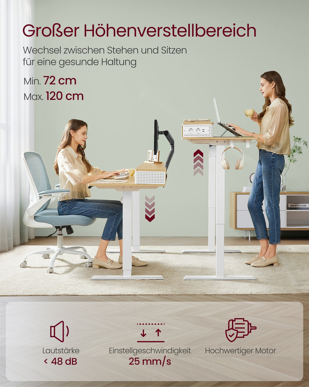 Schreibtisch höhenverstellbar und elektrisch 60 x 140 x (72-120) cm