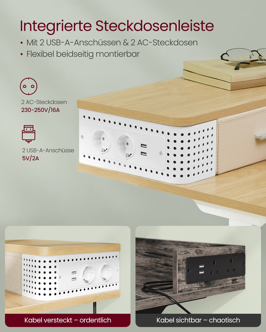 Schreibtisch höhenverstellbar und elektrisch 60 x 140 x (72-120) cm
