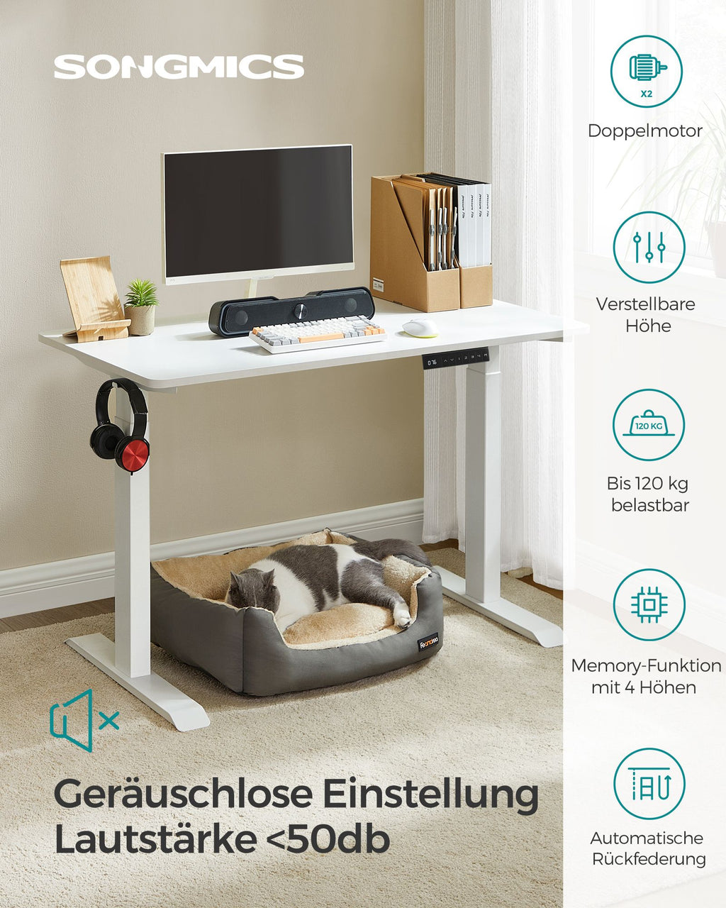 Höhenverstellbarer Schreibtisch elektrisch, 120 x 60 cm