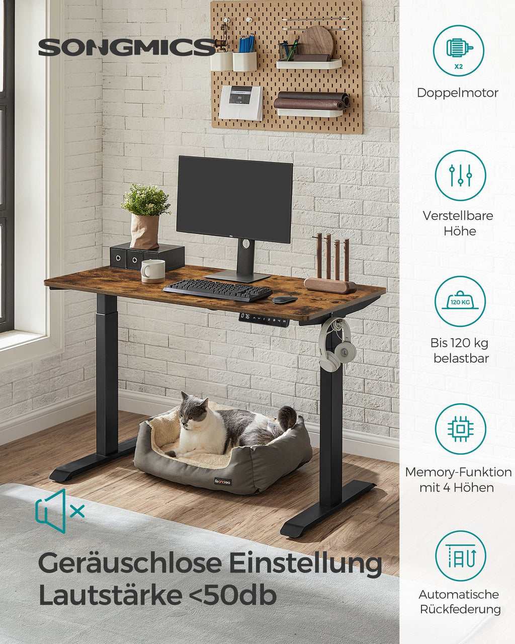 Höhenverstellbarer Schreibtisch elektrisch 60 x 120 cm