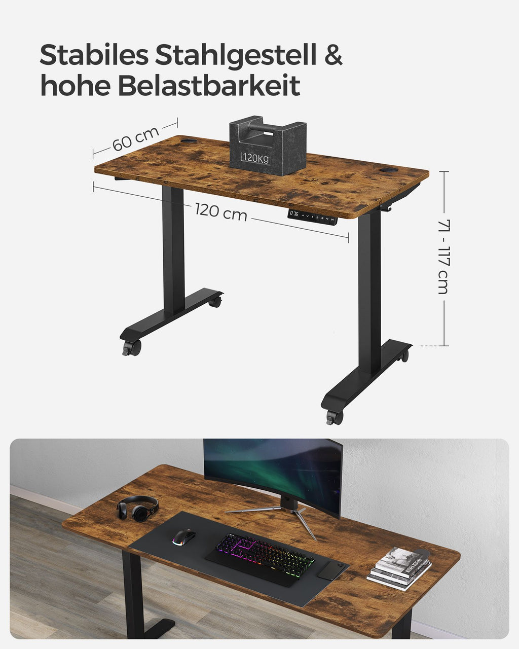 Höhenverstellbarer Schreibtisch elektrisch 60 x 120 cm