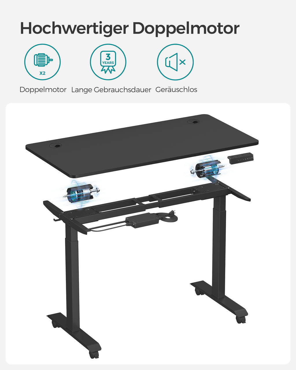 Höhenverstellbarer Schreibtisch elektrisch, 70 x 140 cm schwarz