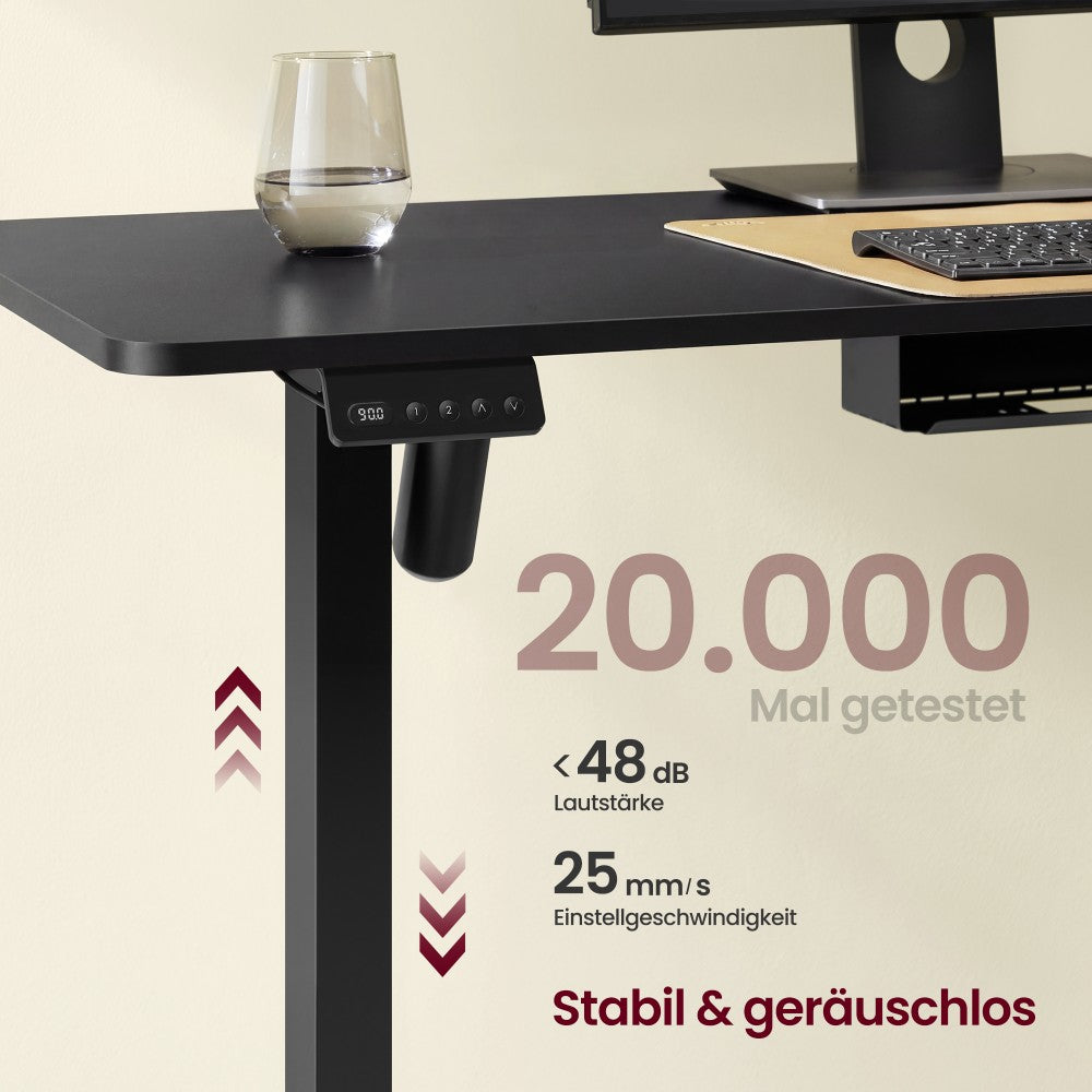 Schreibtisch höhenverstellbar 160 x 140 cm L-förmig mit Steckdosen tintenschwarz