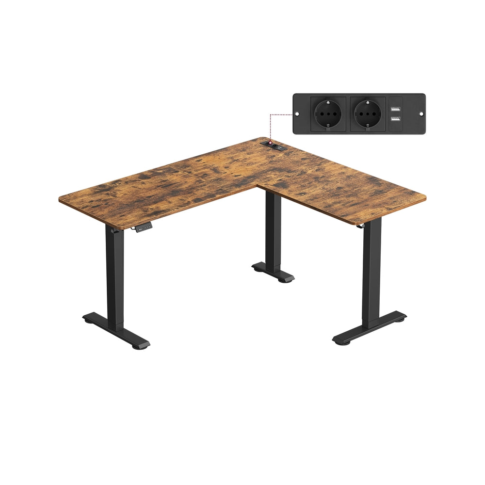 Höhenverstellbarer Schreibtisch  in L-Form 140 x 160 cm vintagebraun-tintenschwarz