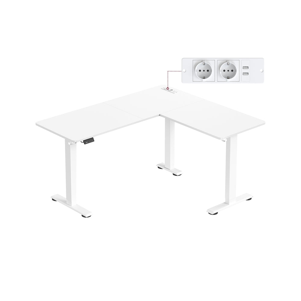Höhenverstellbarer Schreibtisch  in L-Form 140 x 160 cm wolkenweiß-mattweiß