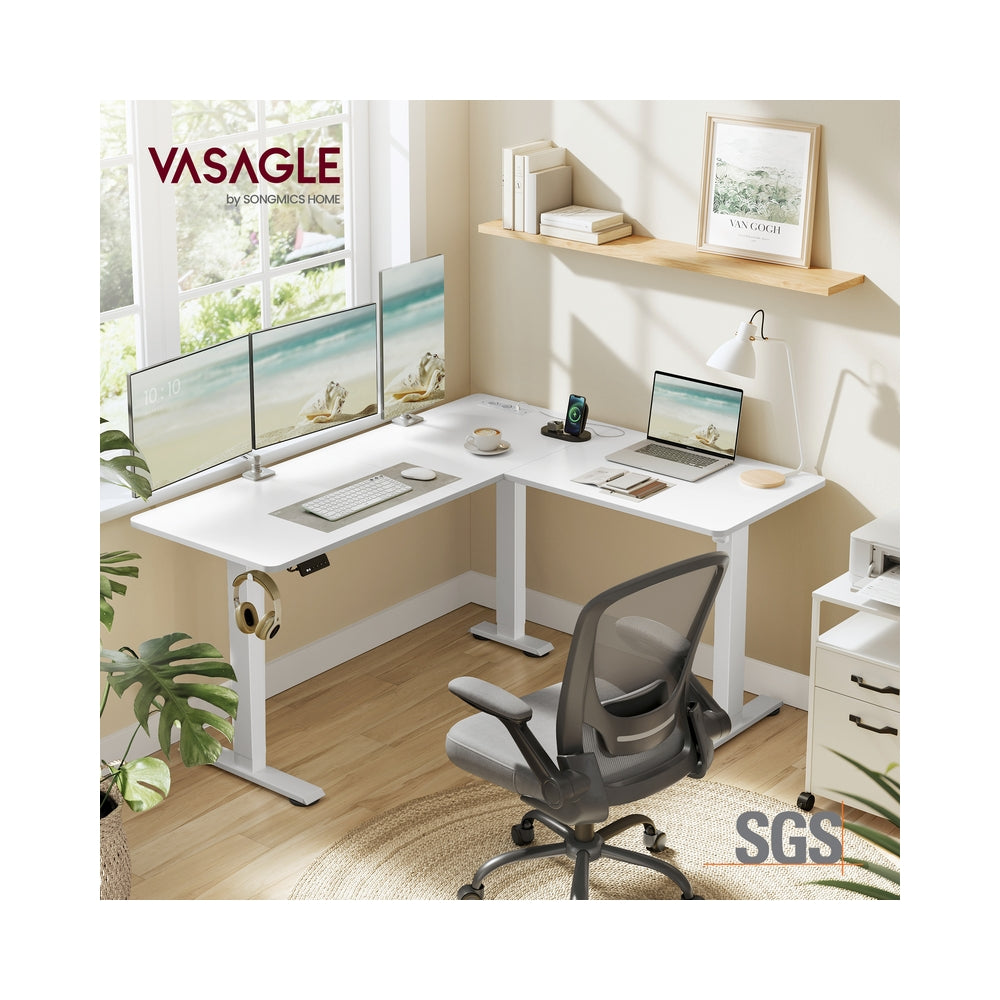 Höhenverstellbarer Schreibtisch  in L-Form 140 x 160 cm wolkenweiß-mattweiß