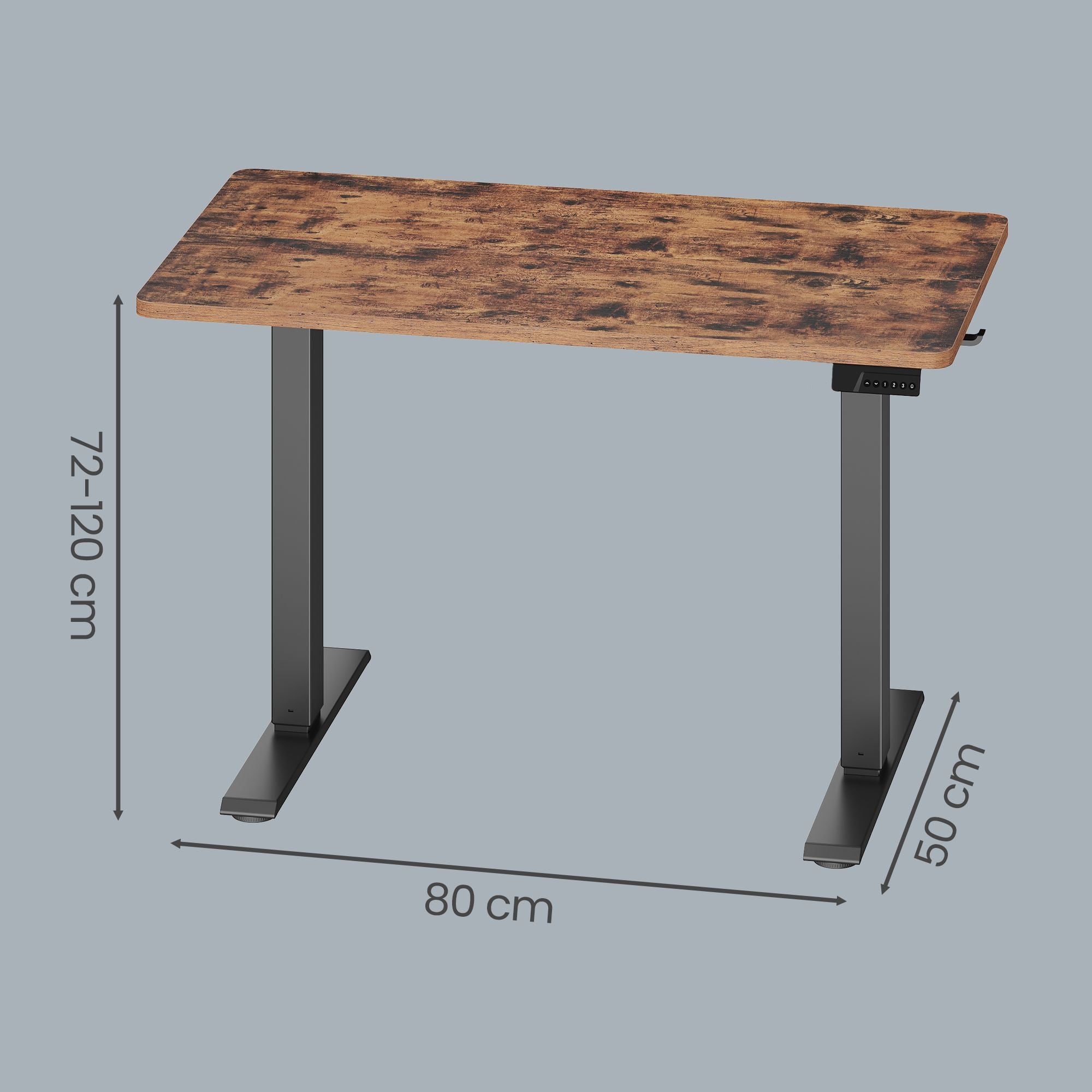 Elektrischer Höhenverstellbarer Schreibtisch mit Memory-Funktion und Erinnerung, 80 x 50 cm, Vintagebraun