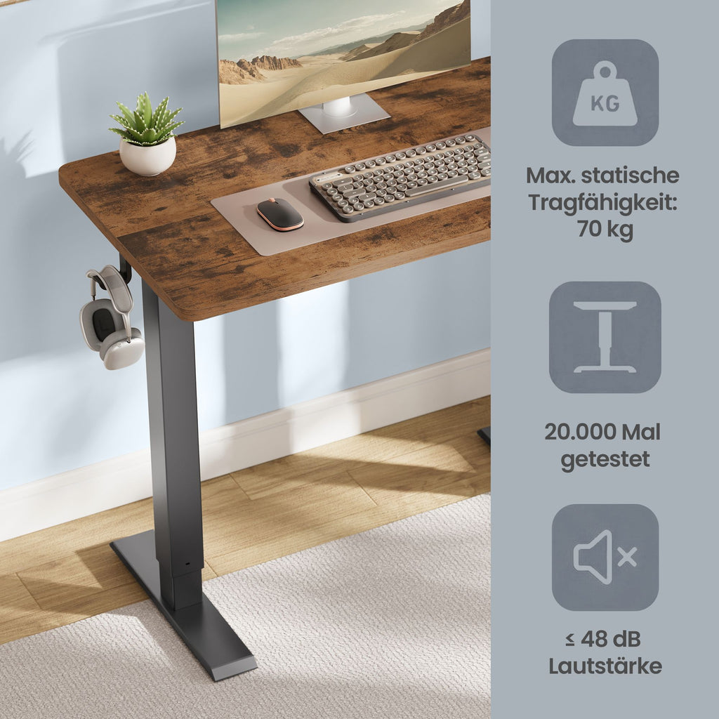 Elektrischer Höhenverstellbarer Schreibtisch mit Memory-Funktion und Erinnerung, 80 x 50 cm, Vintagebraun