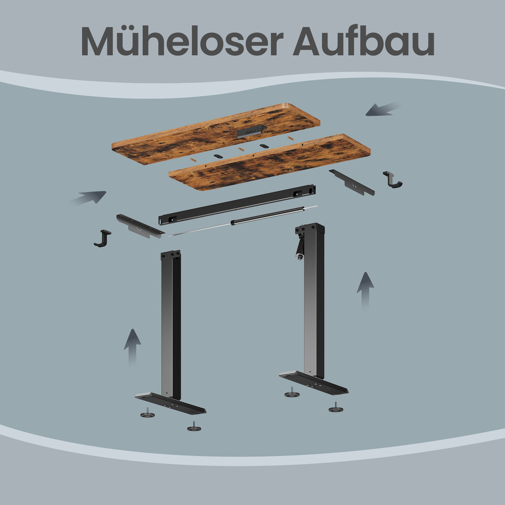 Elektrischer Höhenverstellbarer Schreibtisch mit Memory-Funktion und Erinnerung, 80 x 50 cm, Vintagebraun