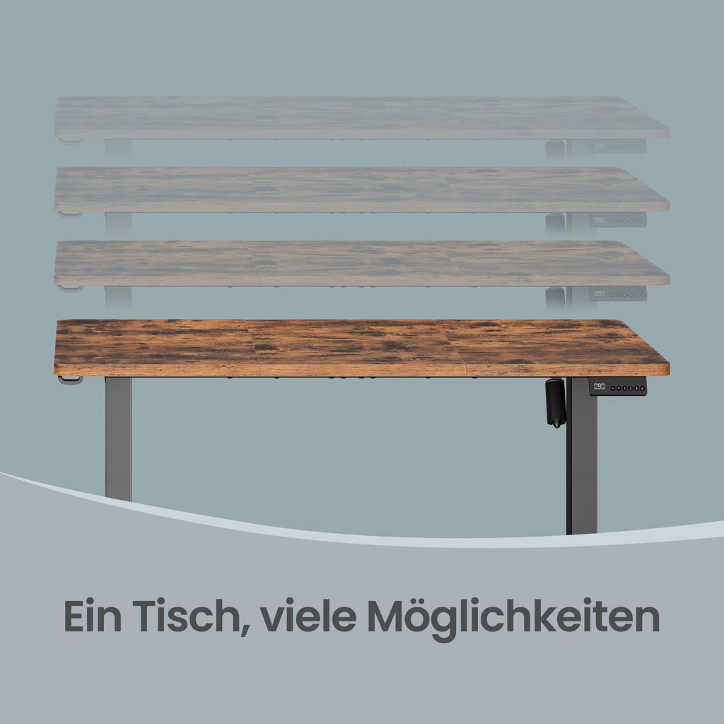 Elektrischer Höhenverstellbarer Schreibtisch mit Memory-Funktion und Erinnerung, 80 x 50 cm, Vintagebraun