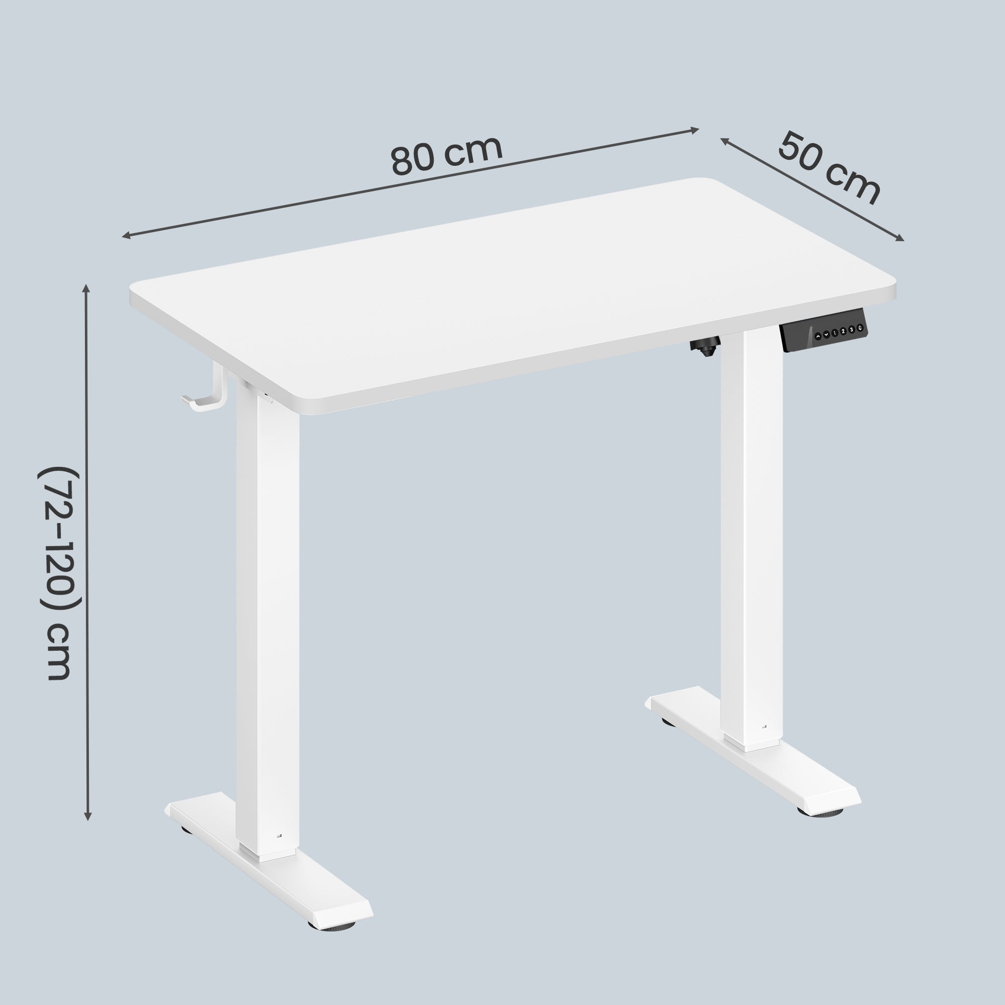 Elektrischer Höhenverstellbarer Schreibtisch mit Memory-Funktion und Erinnerung, 80 x 50 cm, Weiß
