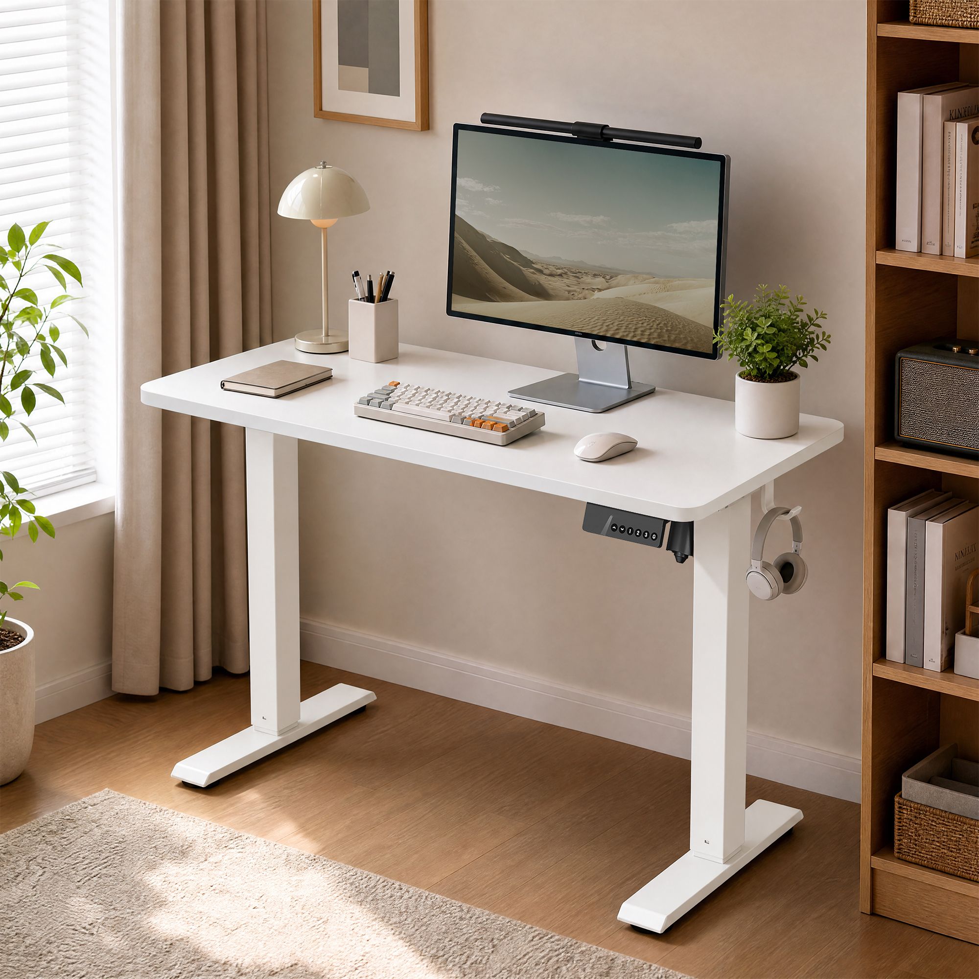 Elektrischer Höhenverstellbarer Schreibtisch mit Memory-Funktion und Erinnerung, 80 x 50 cm, Weiß