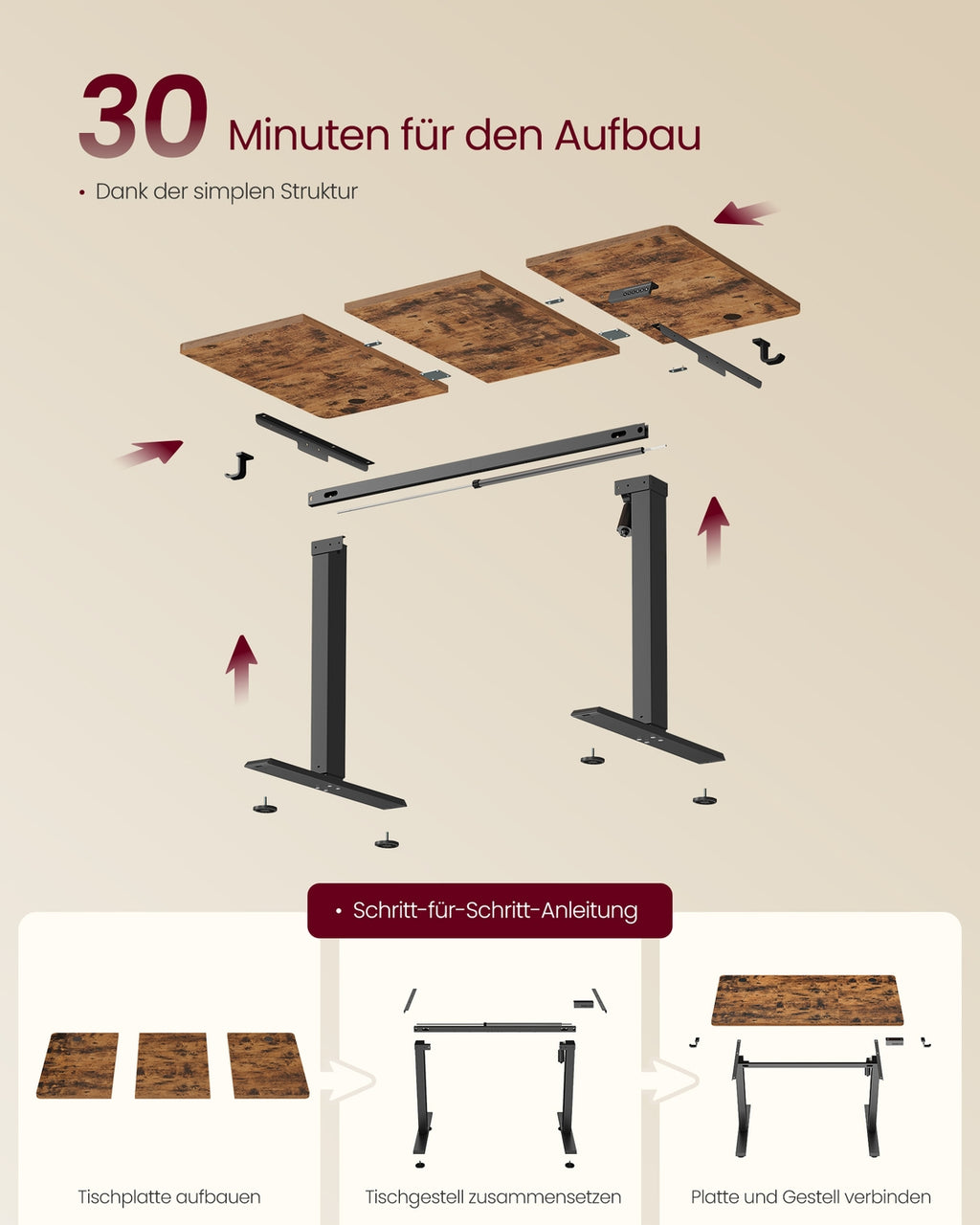 Elektrischer Schreibtisch mit Memory Funktion vintagebraun