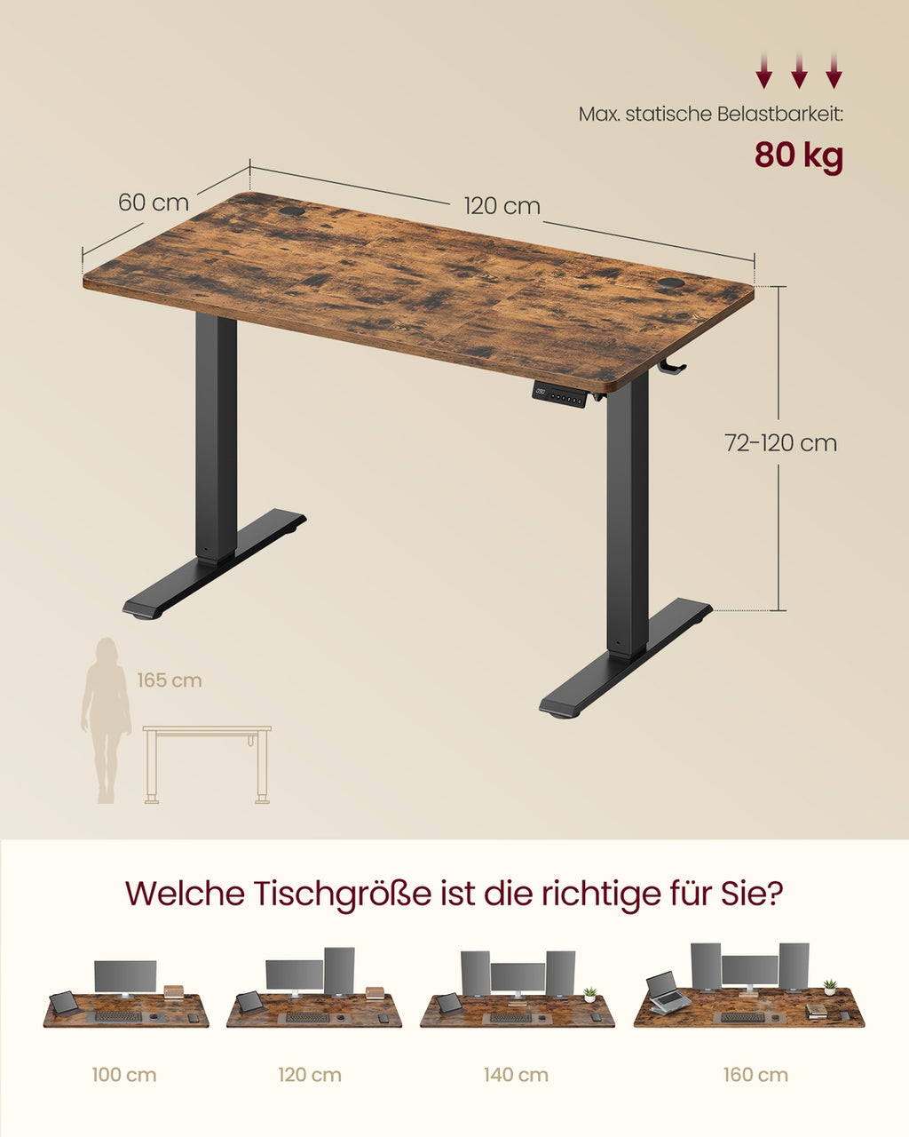 Elektrischer Schreibtisch mit Memory Funktion vintagebraun