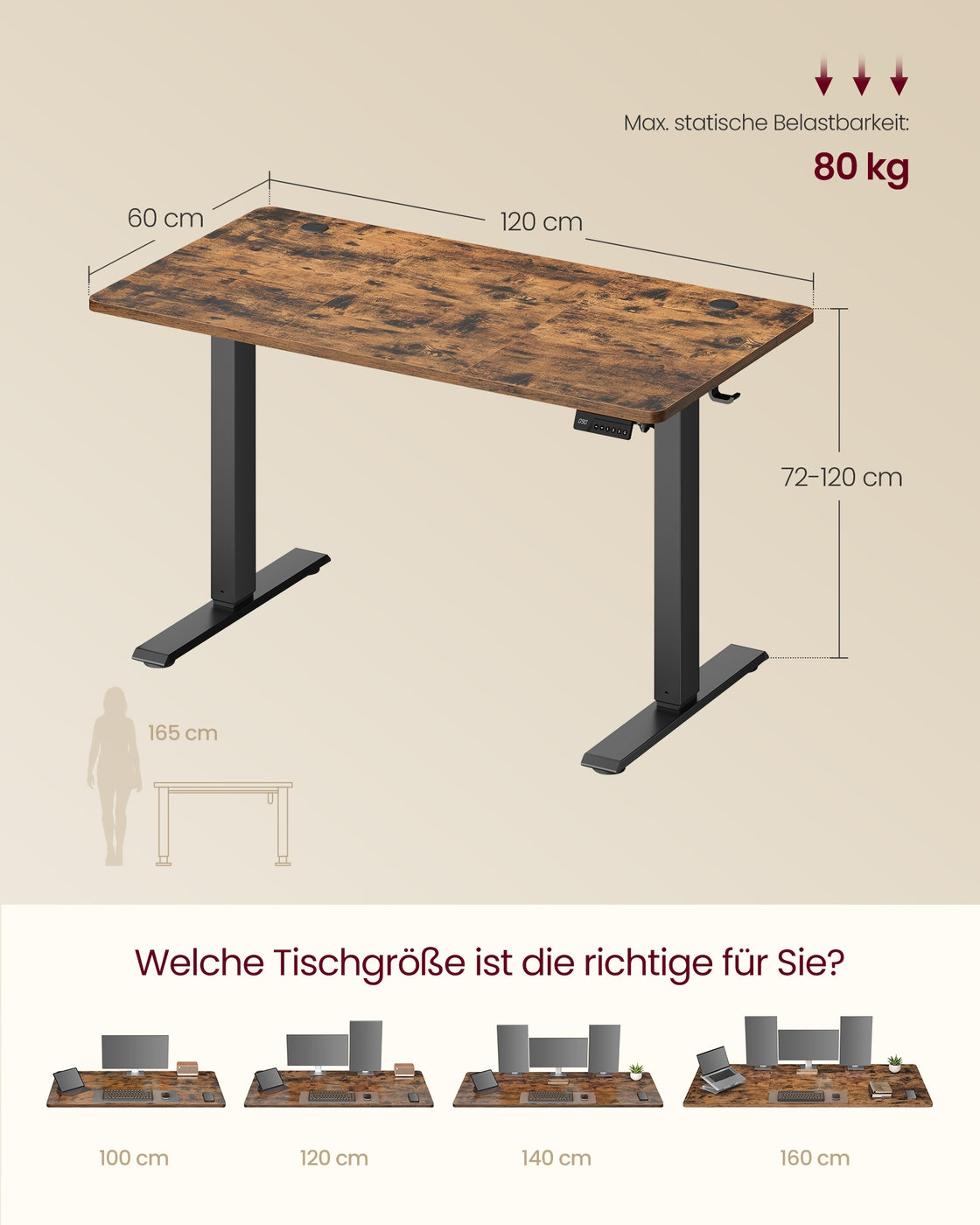 Elektrischer Schreibtisch mit Memory Funktion vintagebraun