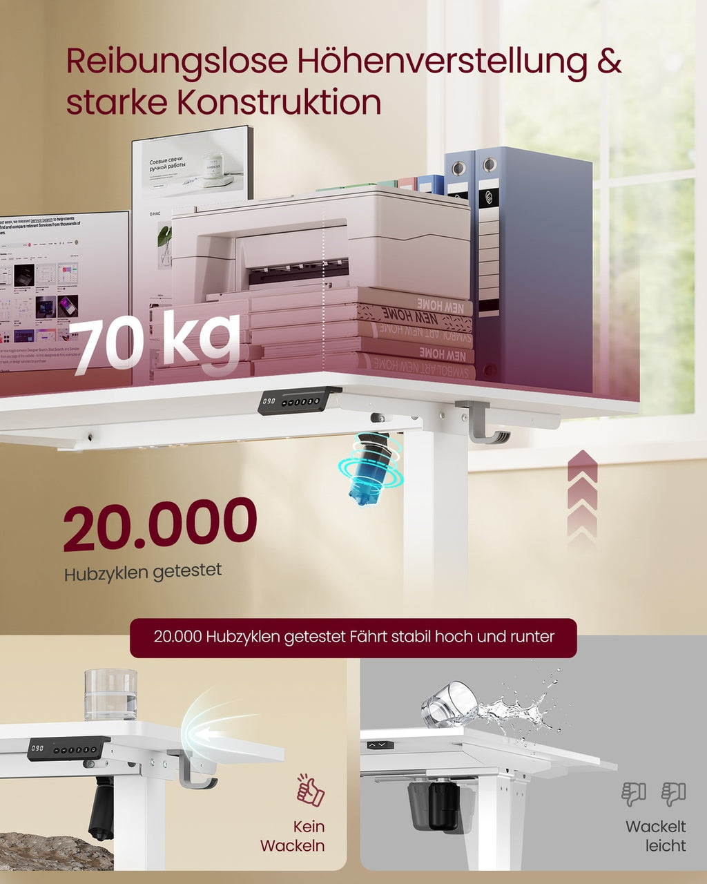 Elektrischer Schreibtisch mit Memory Funktion wolkenweiß