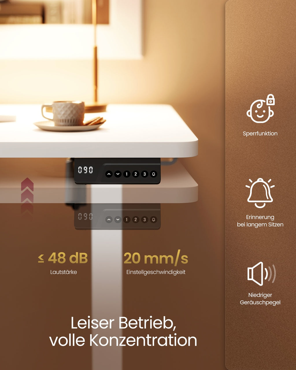 Elektrischer Schreibtisch mit Memory Funktion wolkenweiß