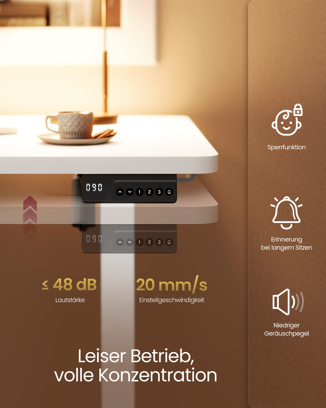 Elektrischer Schreibtisch mit Memory Funktion wolkenweiß