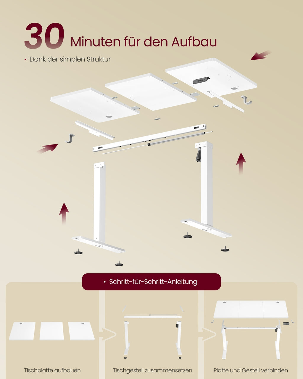 Elektrischer Schreibtisch mit Memory Funktion wolkenweiß