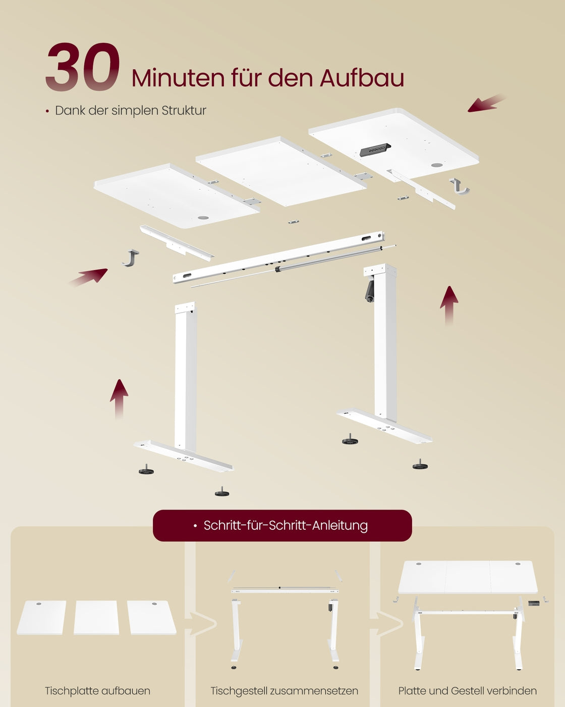 Elektrischer Schreibtisch mit Memory Funktion wolkenweiß