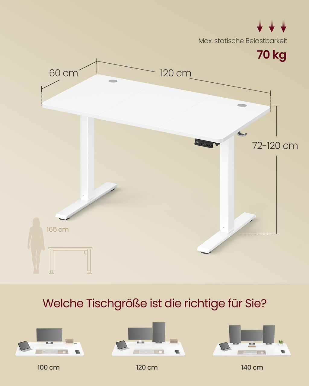Elektrischer Schreibtisch mit Memory Funktion wolkenweiß