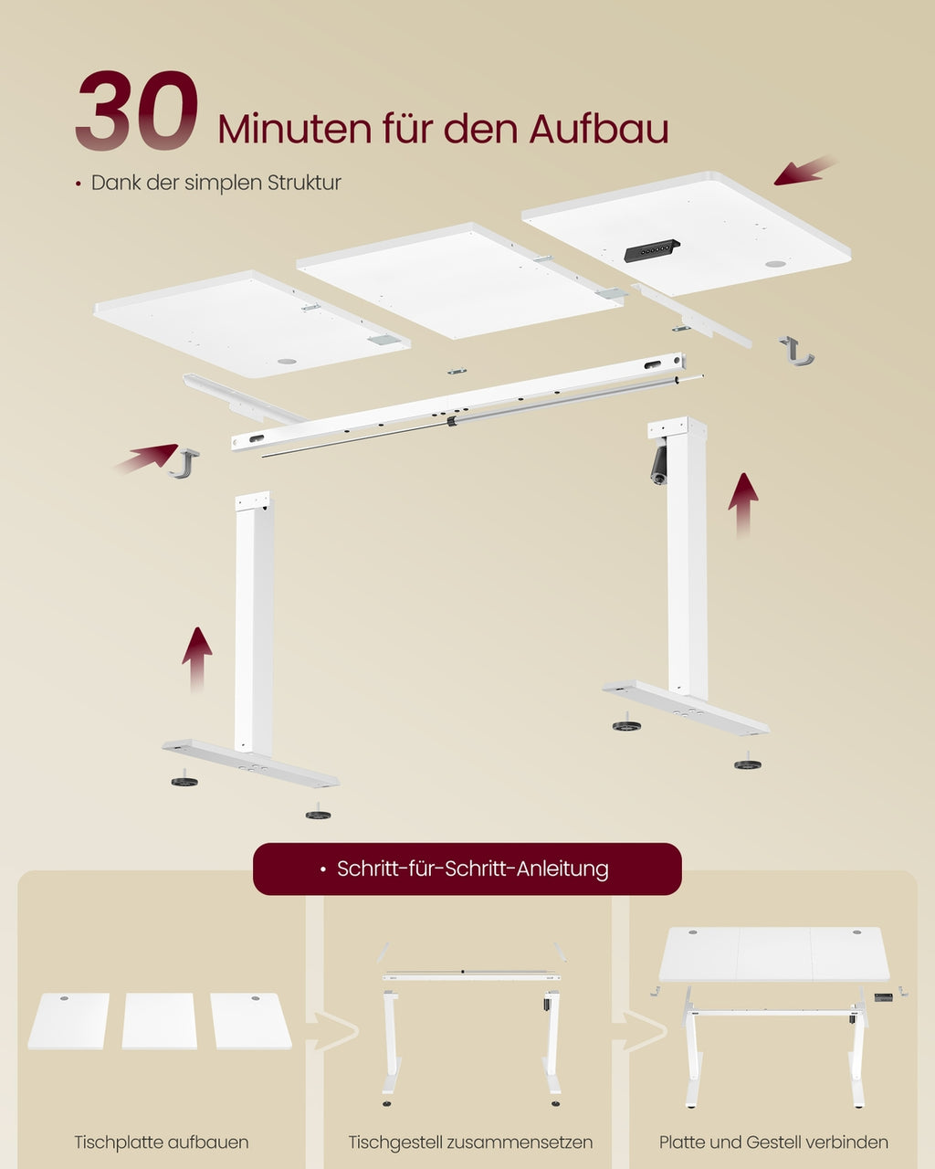 Elektrischer Schreibtisch mit Memory Funktion mit 4 Höhen wolkenweiß
