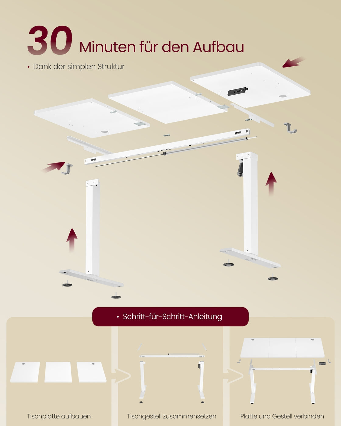 Elektrischer Schreibtisch mit Memory Funktion mit 4 Höhen wolkenweiß
