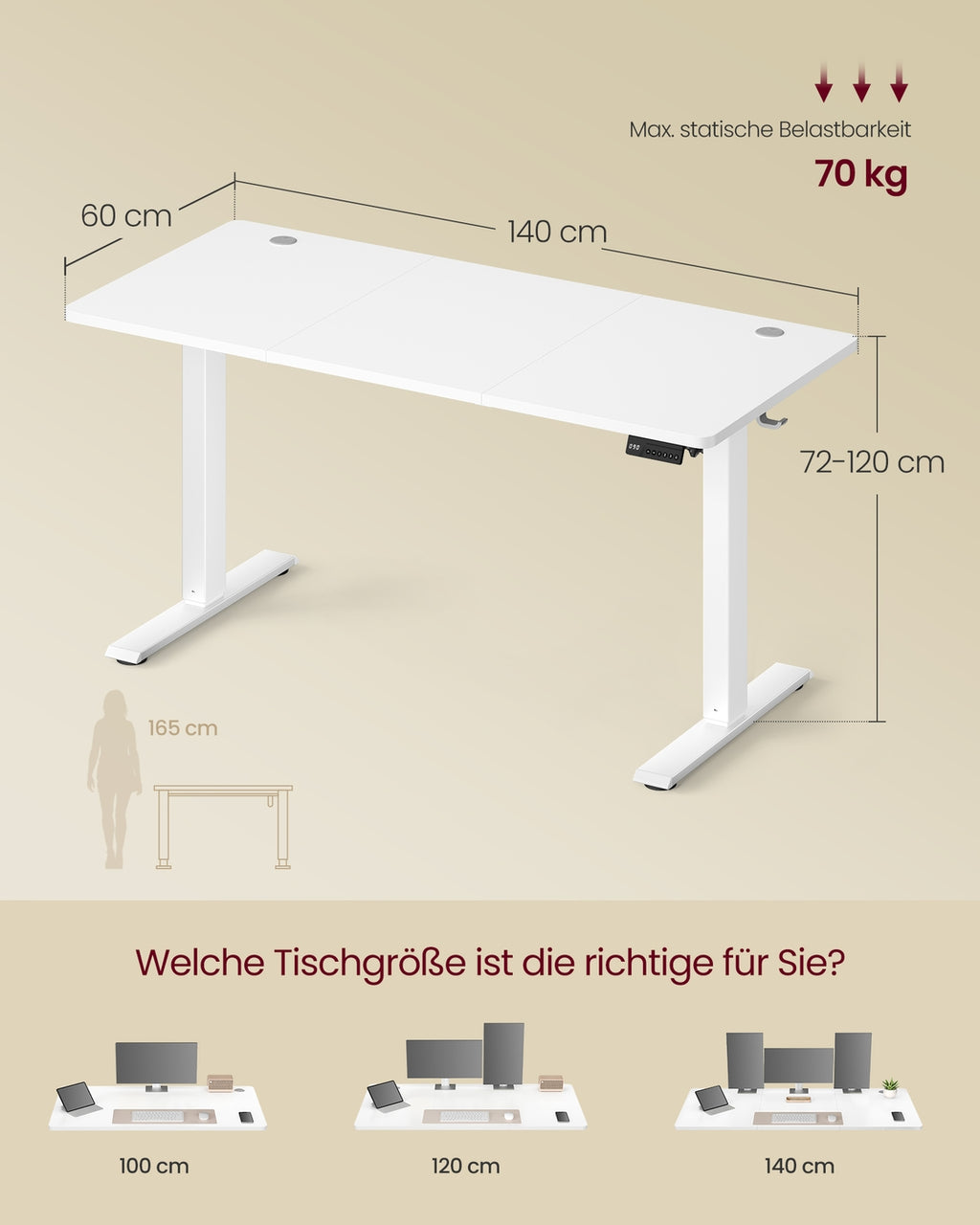 Elektrischer Schreibtisch mit Memory Funktion mit 4 Höhen wolkenweiß