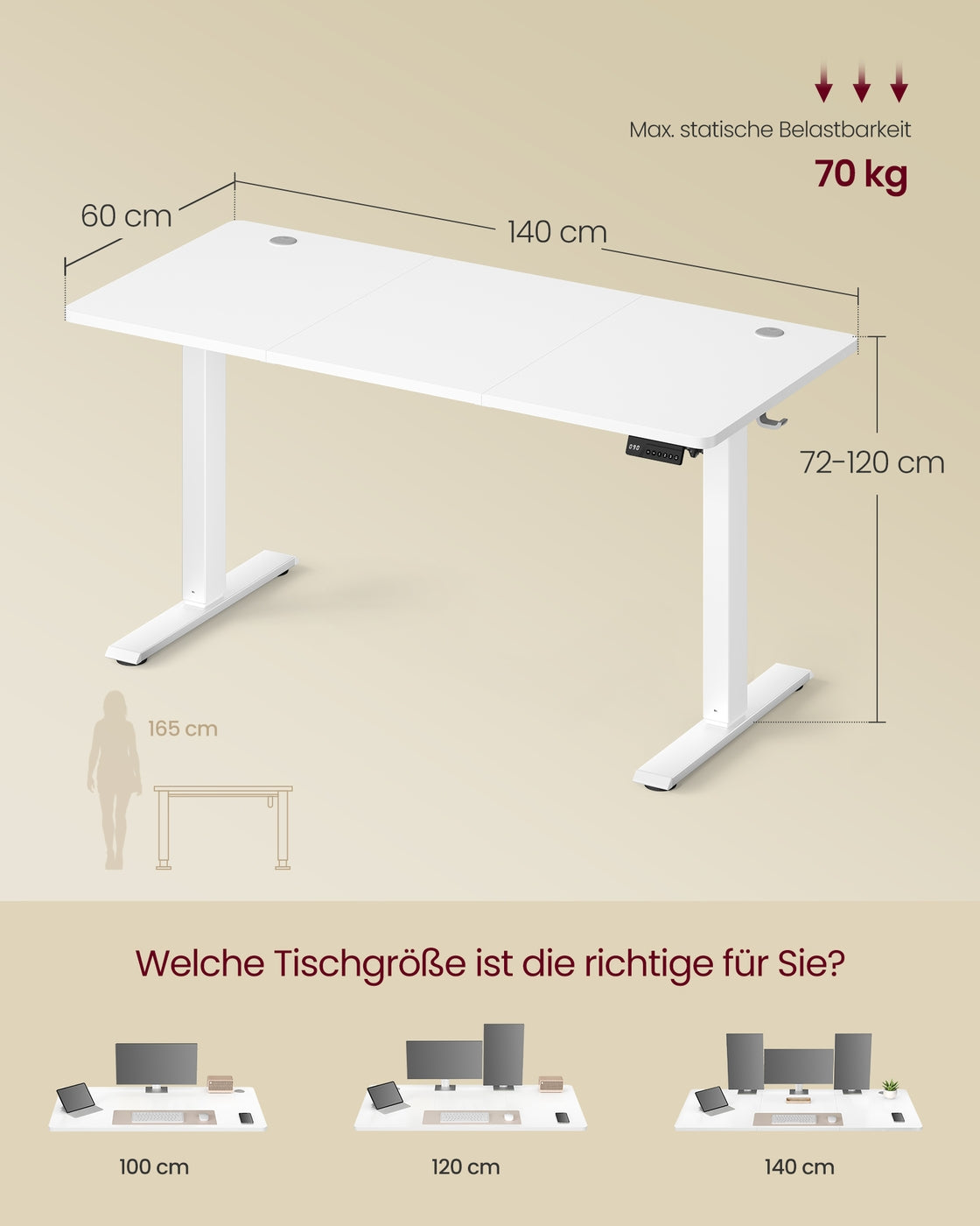 Elektrischer Schreibtisch mit Memory Funktion mit 4 Höhen wolkenweiß