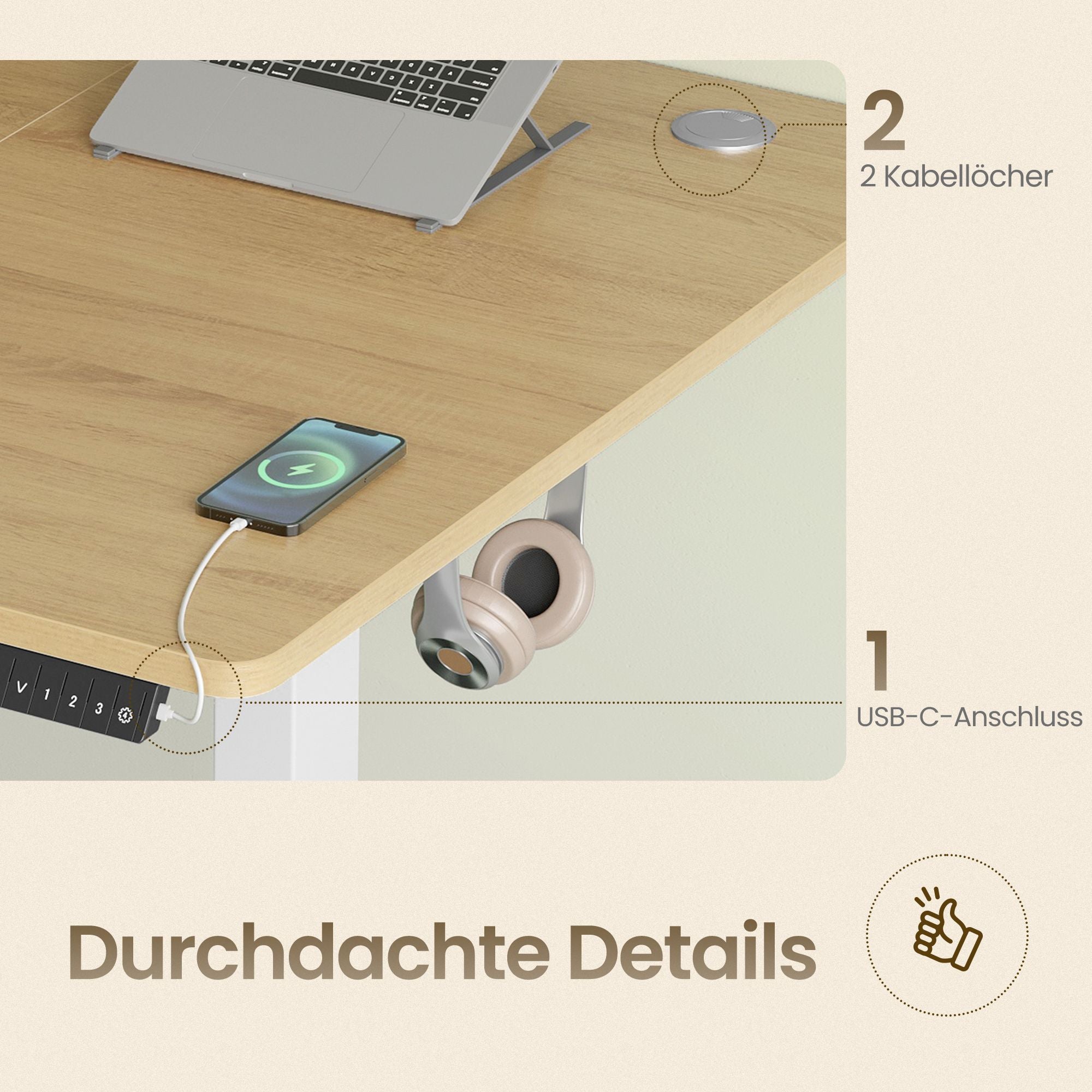Höhenverstellbarer Schreibtisch elektrisch, 120,1 x 60