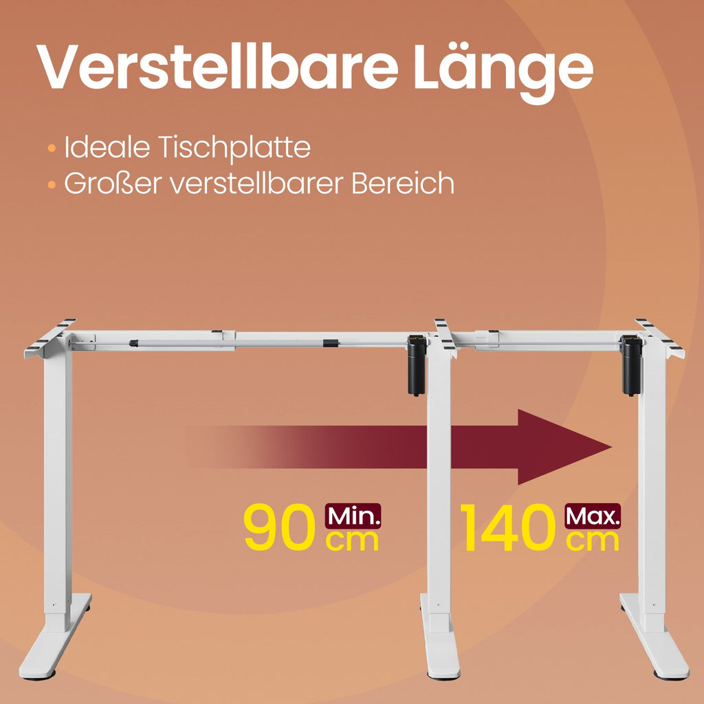 Elektrisch höhenverstellbares Tischgestell, Schreibtischrahmen mit 2 Haken, Memory-Funktion