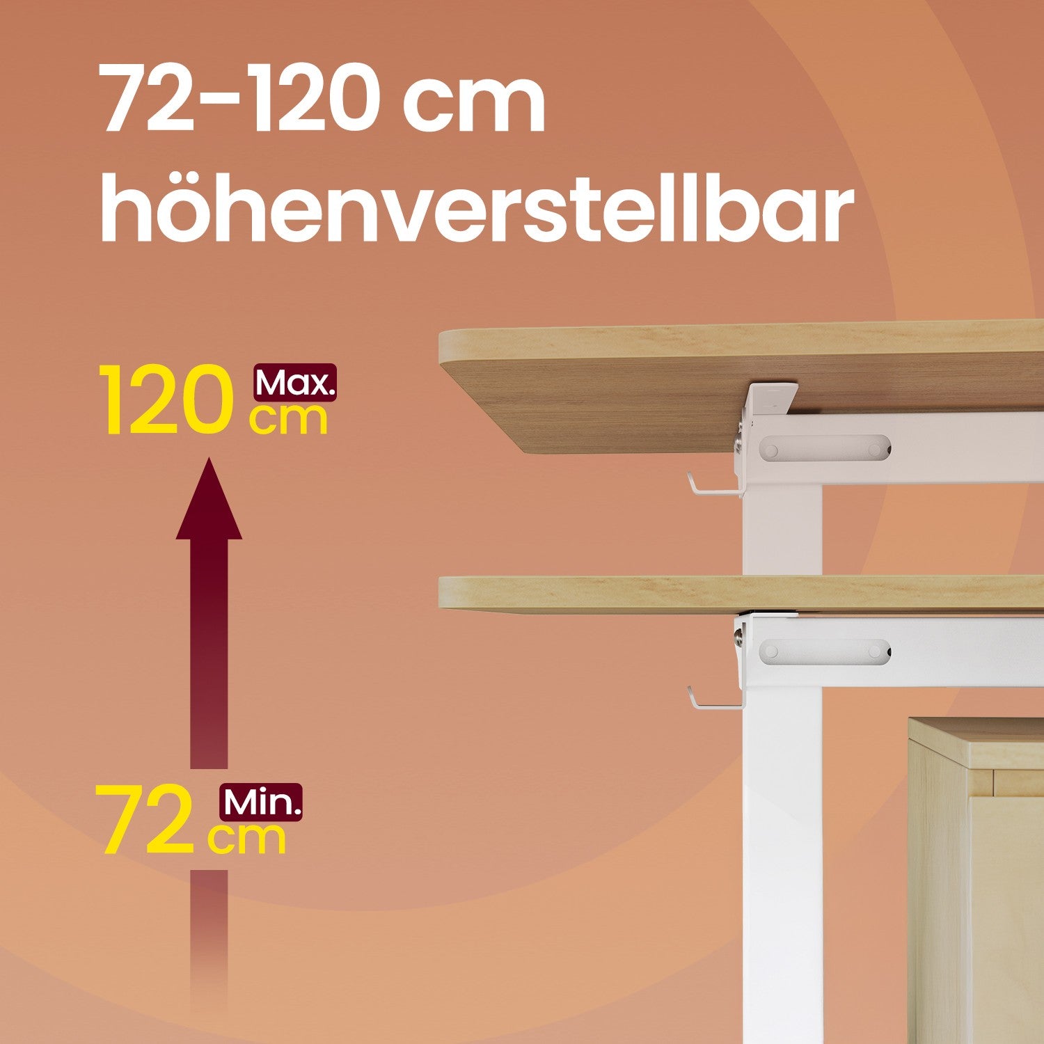 Elektrisch höhenverstellbares Tischgestell, Schreibtischrahmen mit 2 Haken, Memory-Funktion