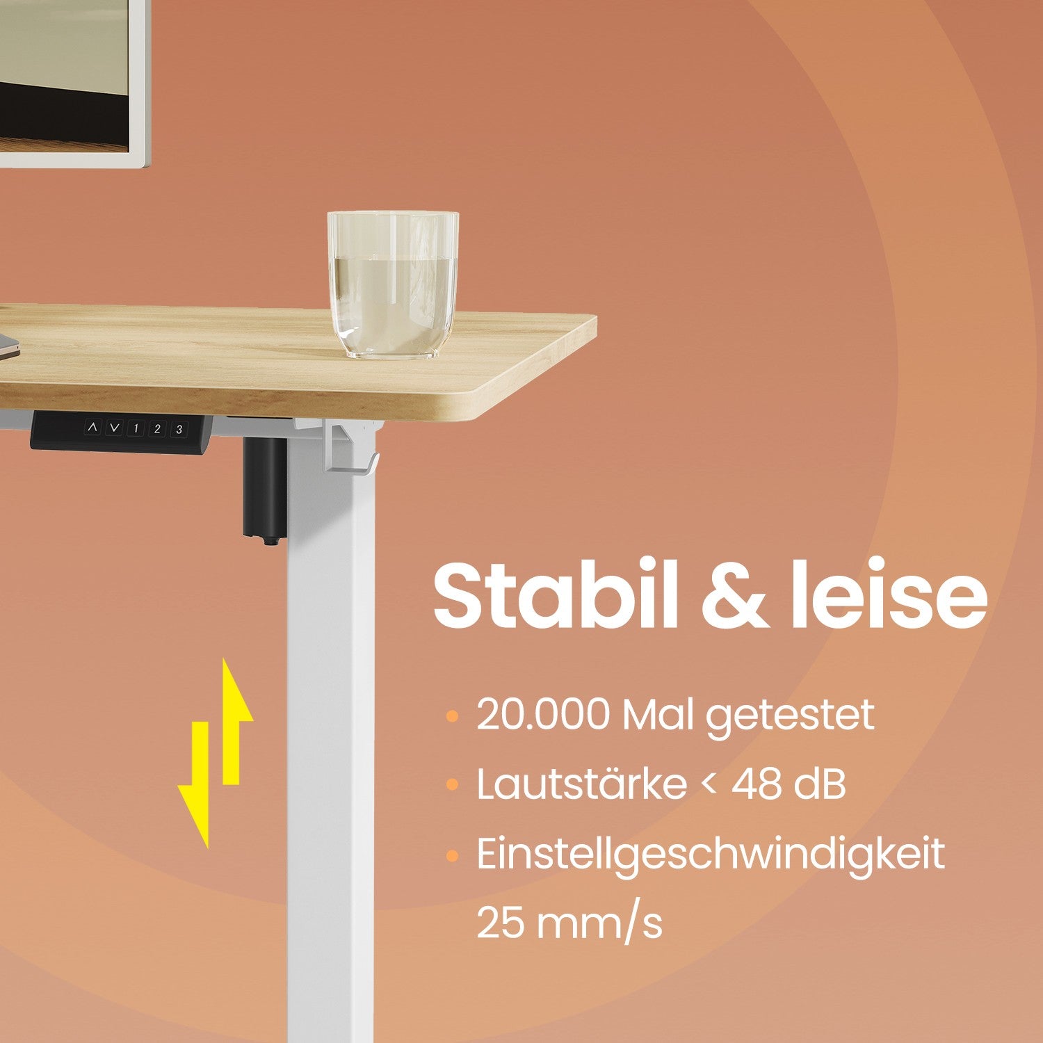 Elektrisch höhenverstellbares Tischgestell, Schreibtischrahmen mit 2 Haken, Memory-Funktion