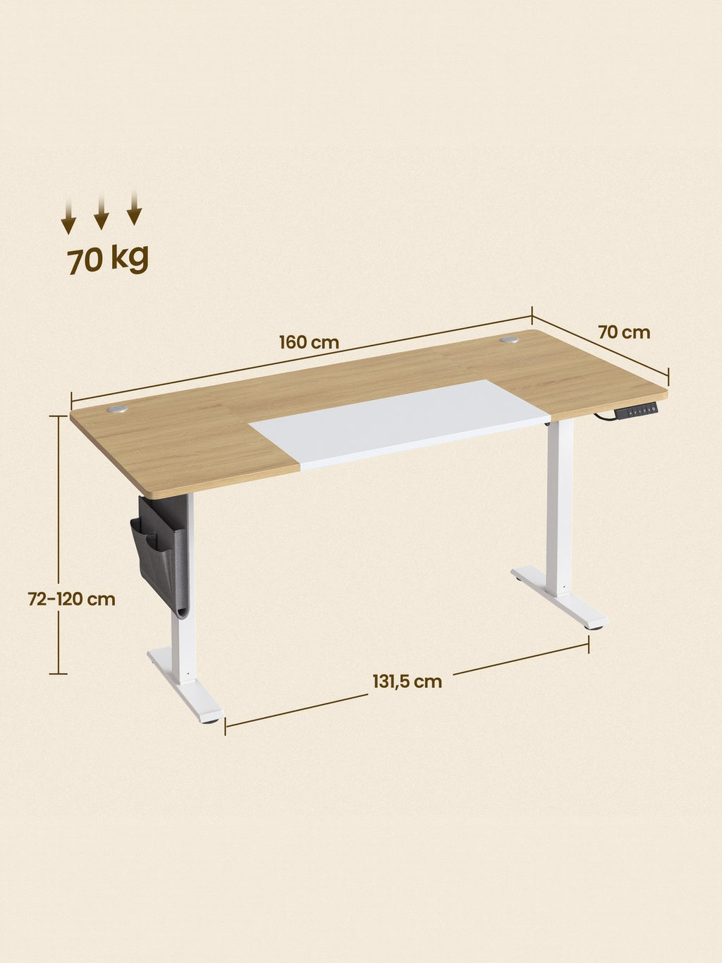 Höhenverstellbarer Schreibtisch elektrisch, 160,1 x 70