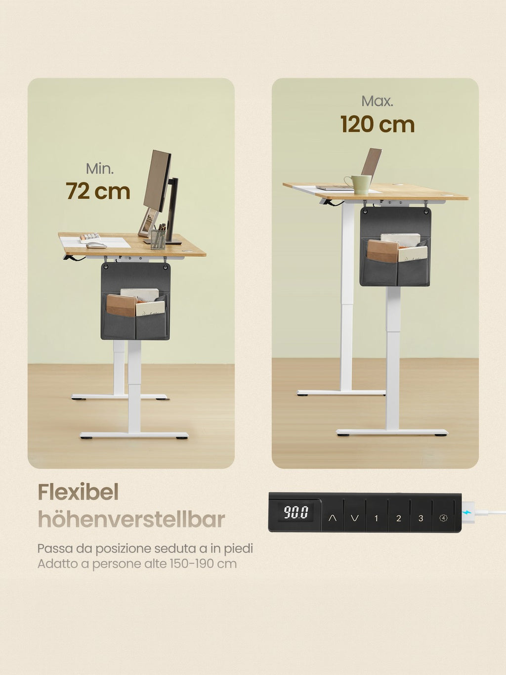 Höhenverstellbarer Schreibtisch elektrisch, 160,1 x 70