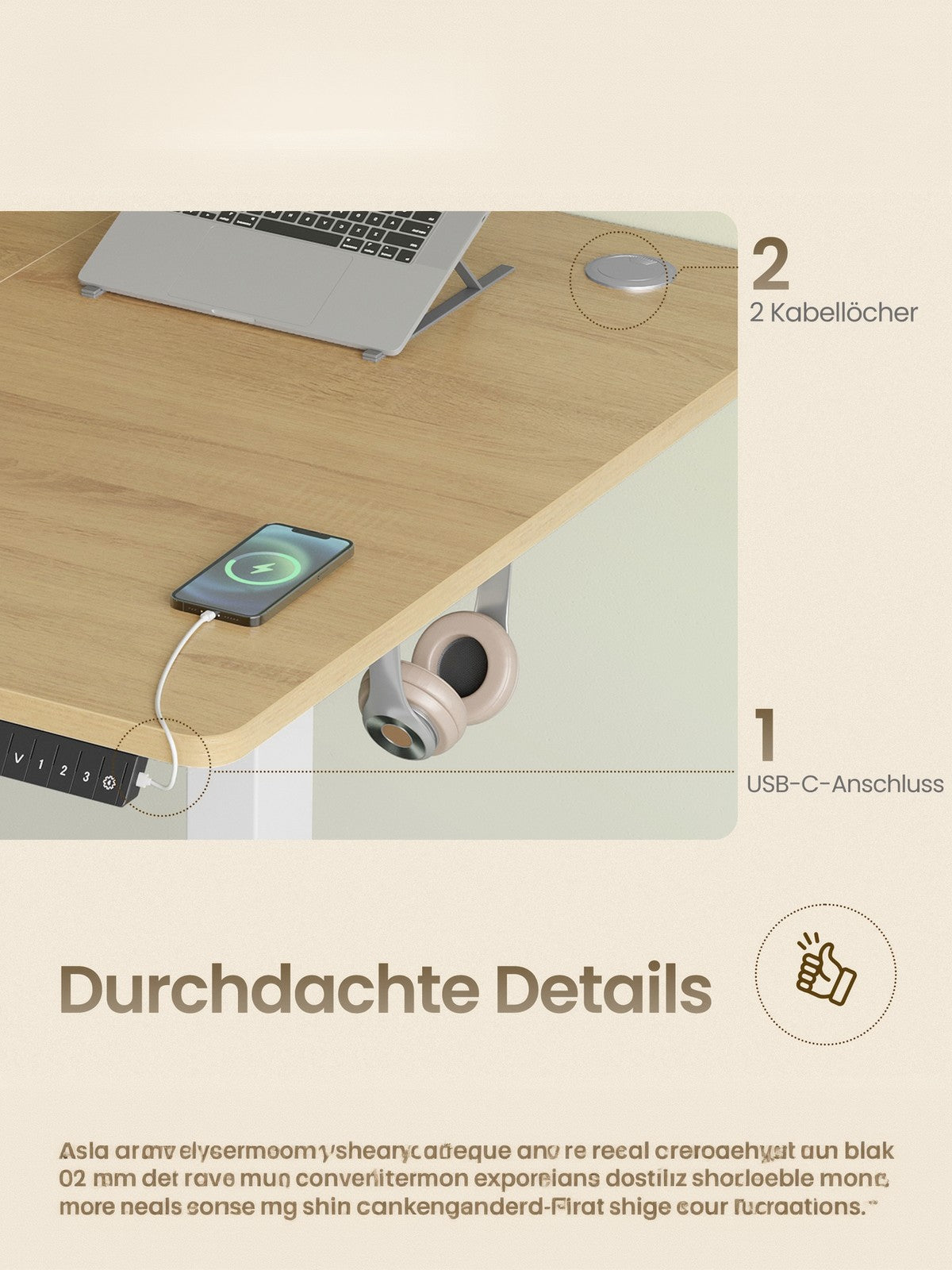 Höhenverstellbarer Schreibtisch elektrisch, 160,1 x 70