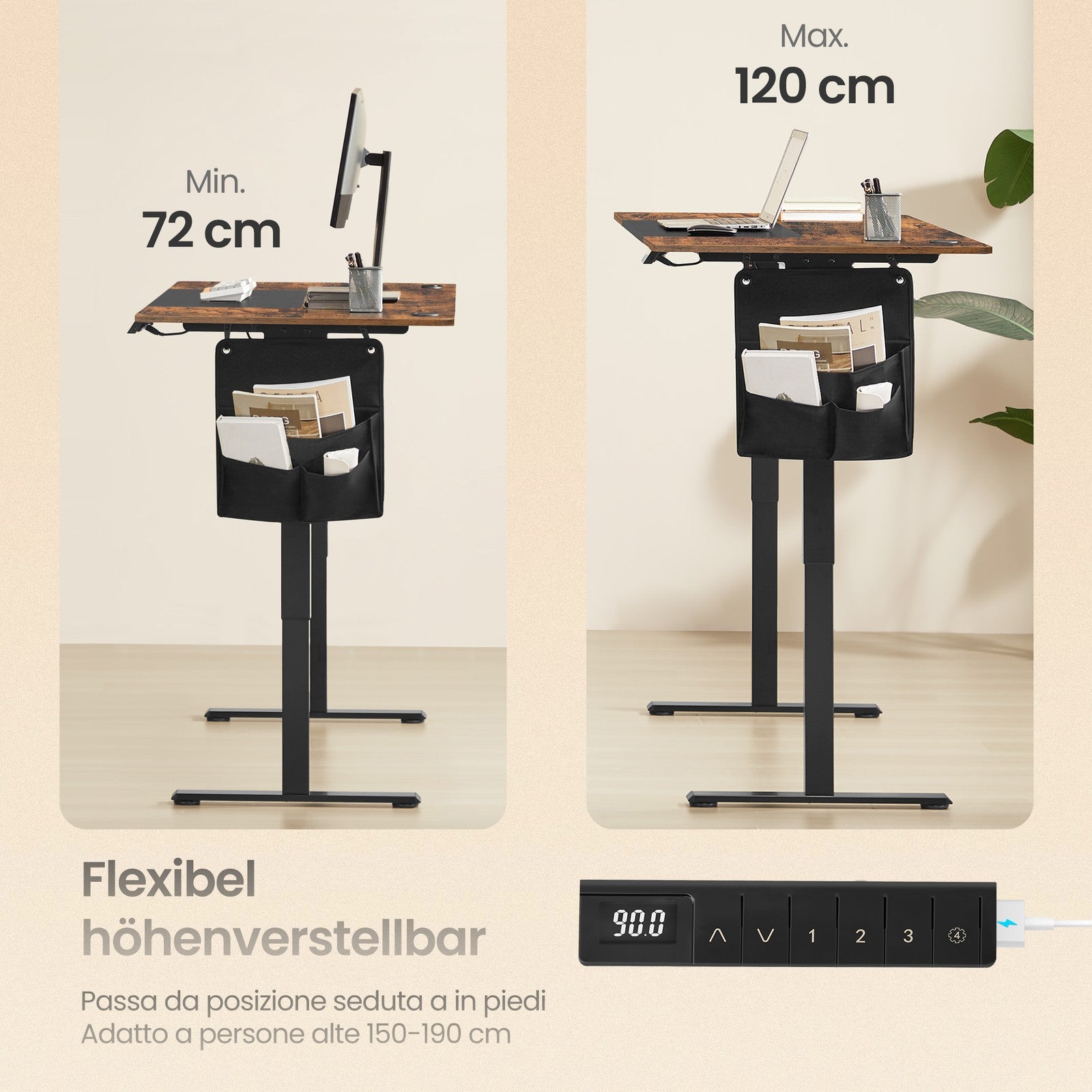 Höhenverstellbarer Stehtisch, 180 x 80 cm, Memory-Funktion