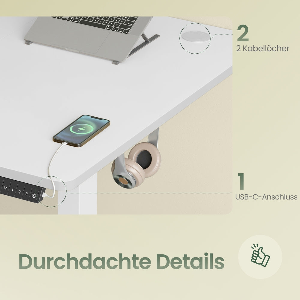 Höhenverstellbarer Stehtisch, 180 x 80 cm, Memory-Funktion