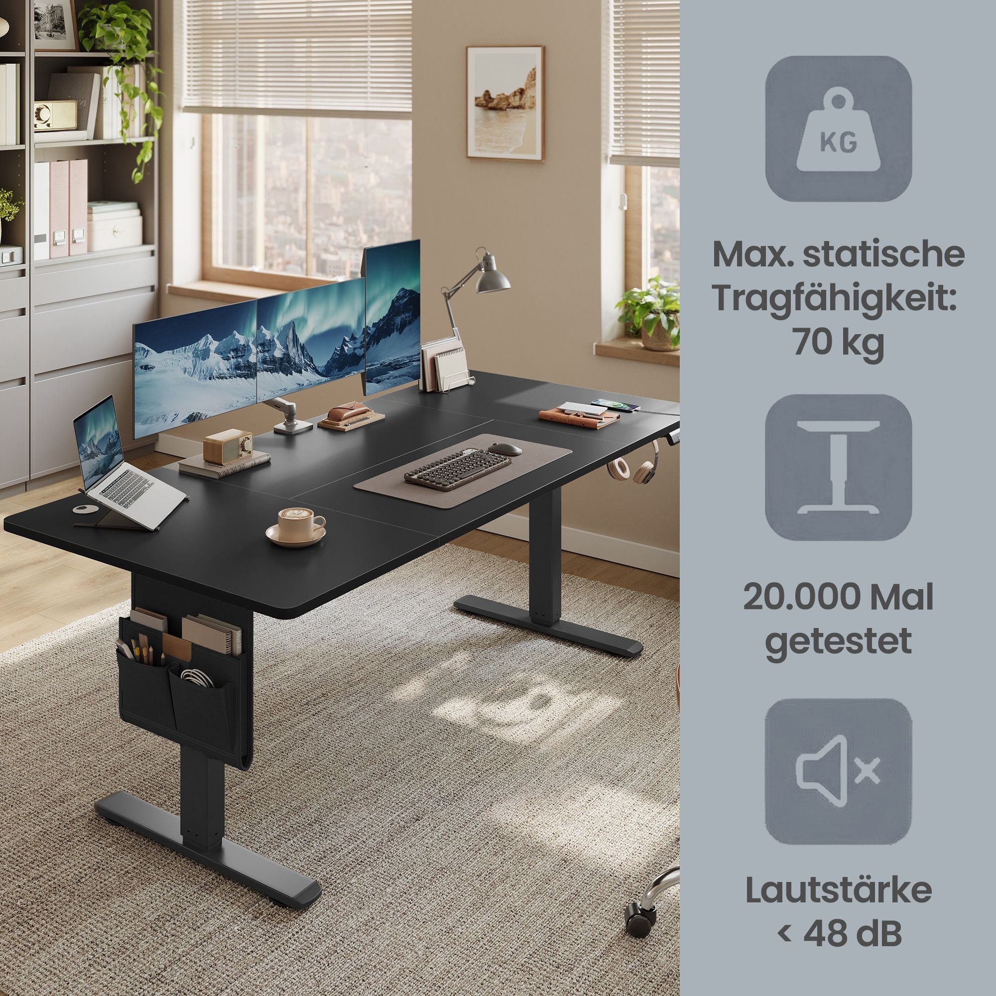 Höhenverstellbarer Schreibtisch, 140 x 60 cm, Memory-Funktion