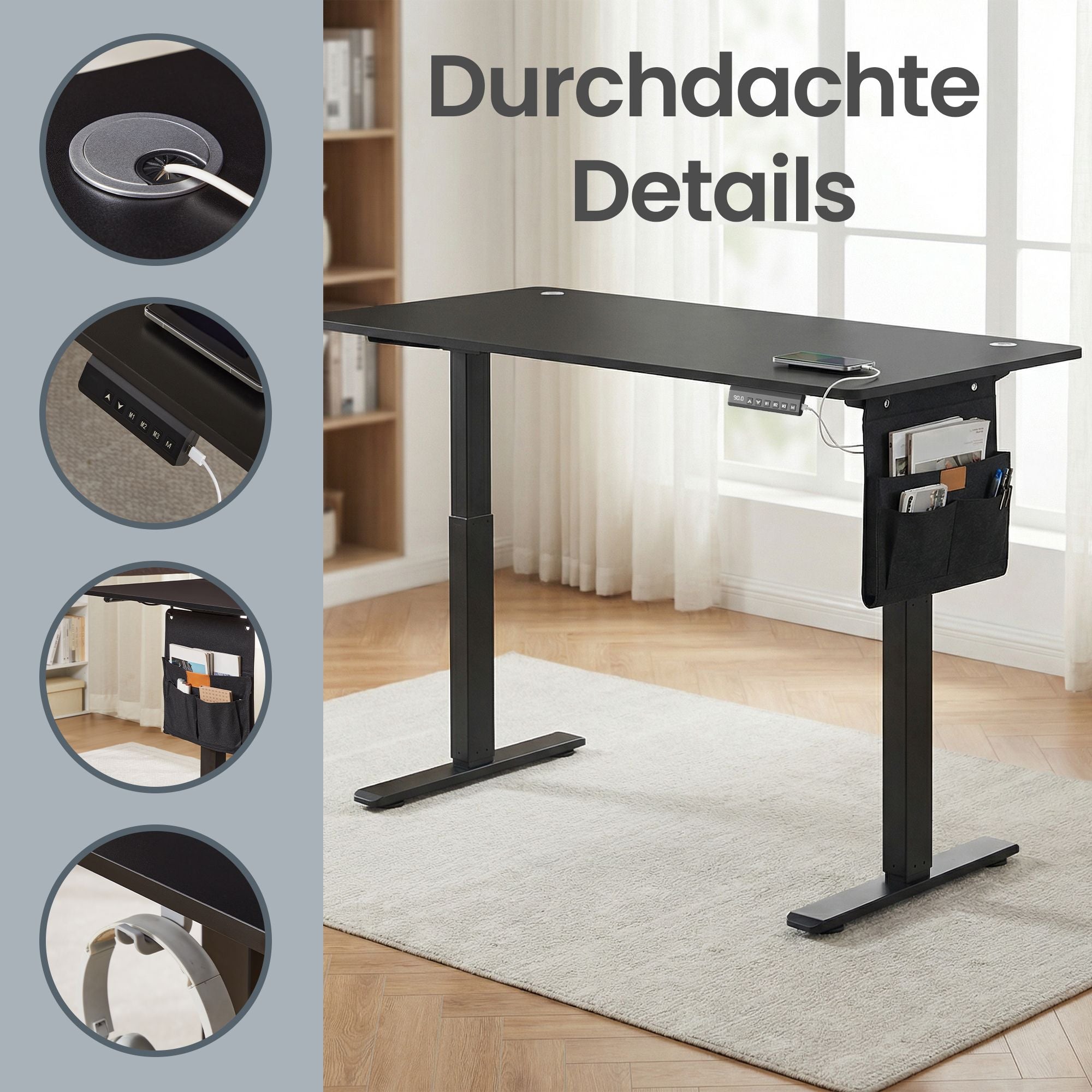Höhenverstellbarer Schreibtisch, 140 x 60 cm, Memory-Funktion