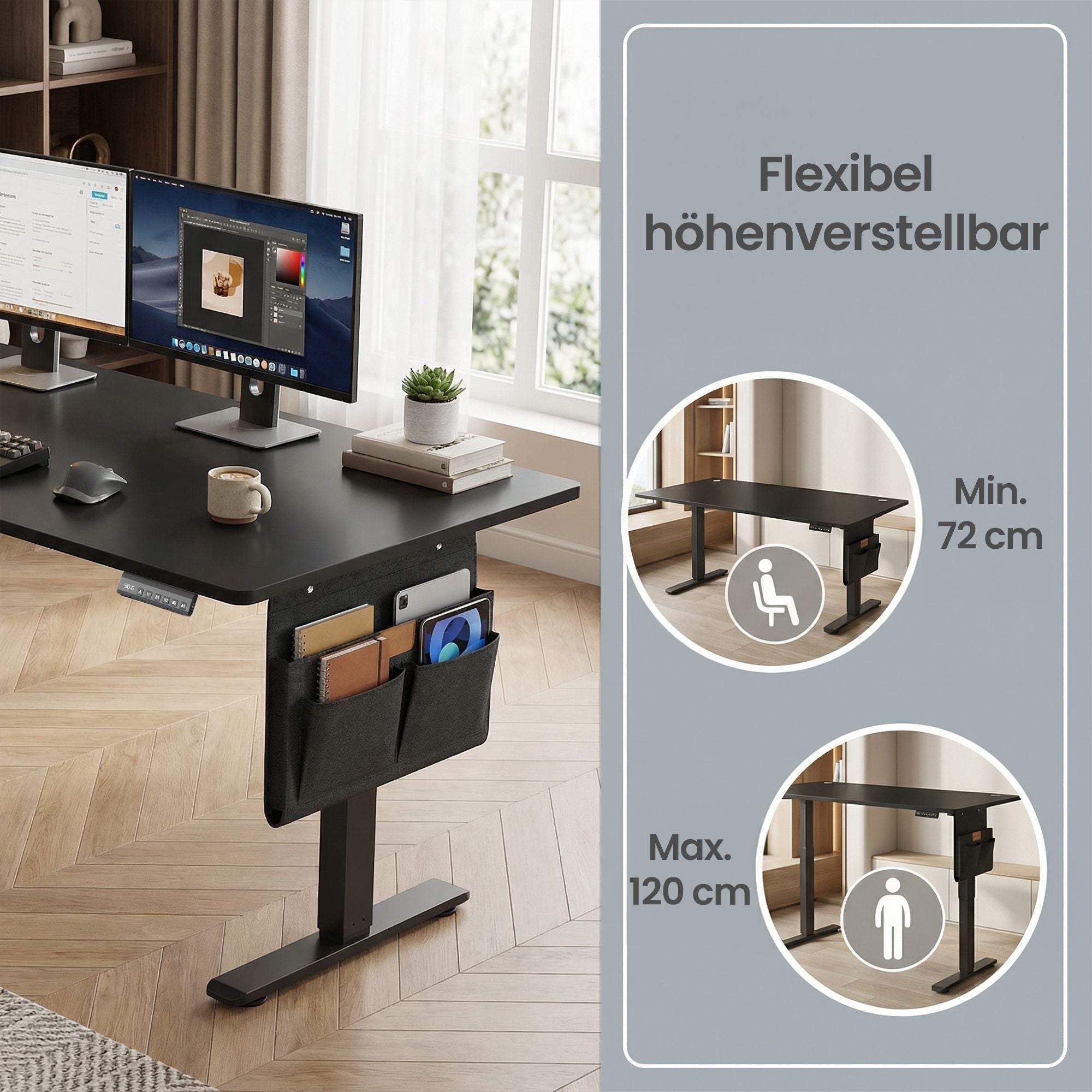 Höhenverstellbarer Schreibtisch, 140 x 60 cm, Memory-Funktion