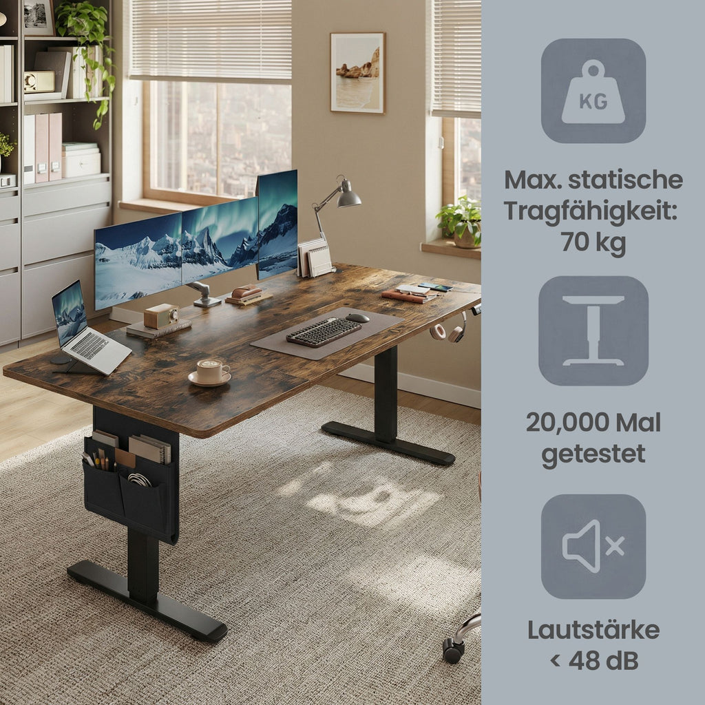 Höhenverstellbarer Schreibtisch, 140 x 60 cm, Memory-Funktion