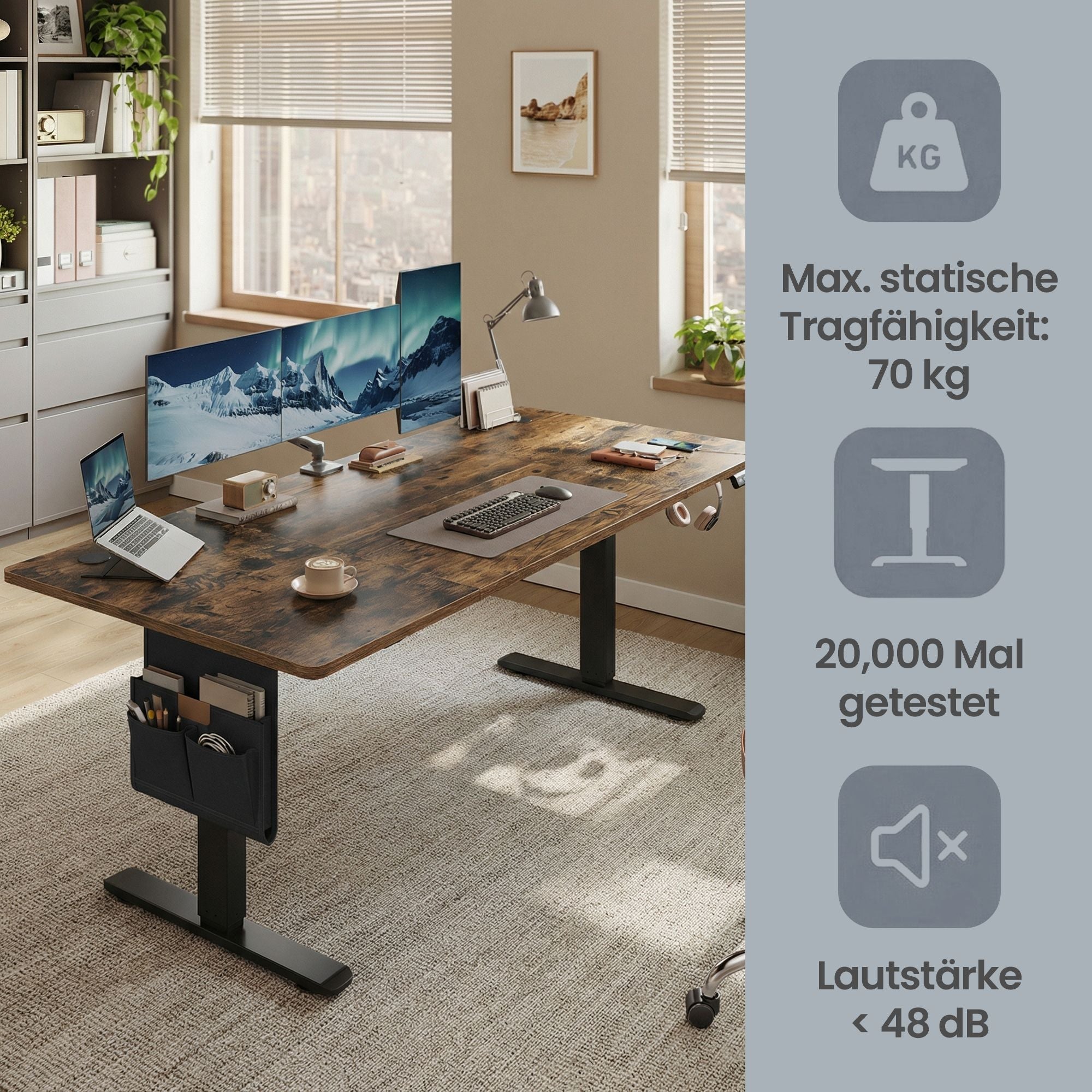 Höhenverstellbarer Schreibtisch, 140 x 60 cm, Memory-Funktion