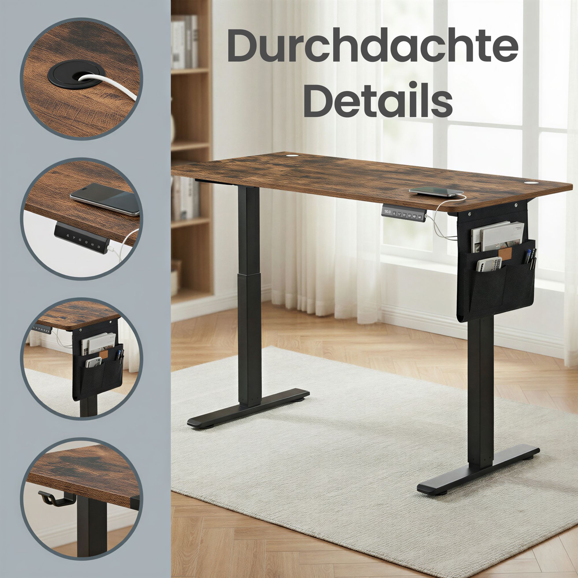 Höhenverstellbarer Schreibtisch, 140 x 60 cm, Memory-Funktion