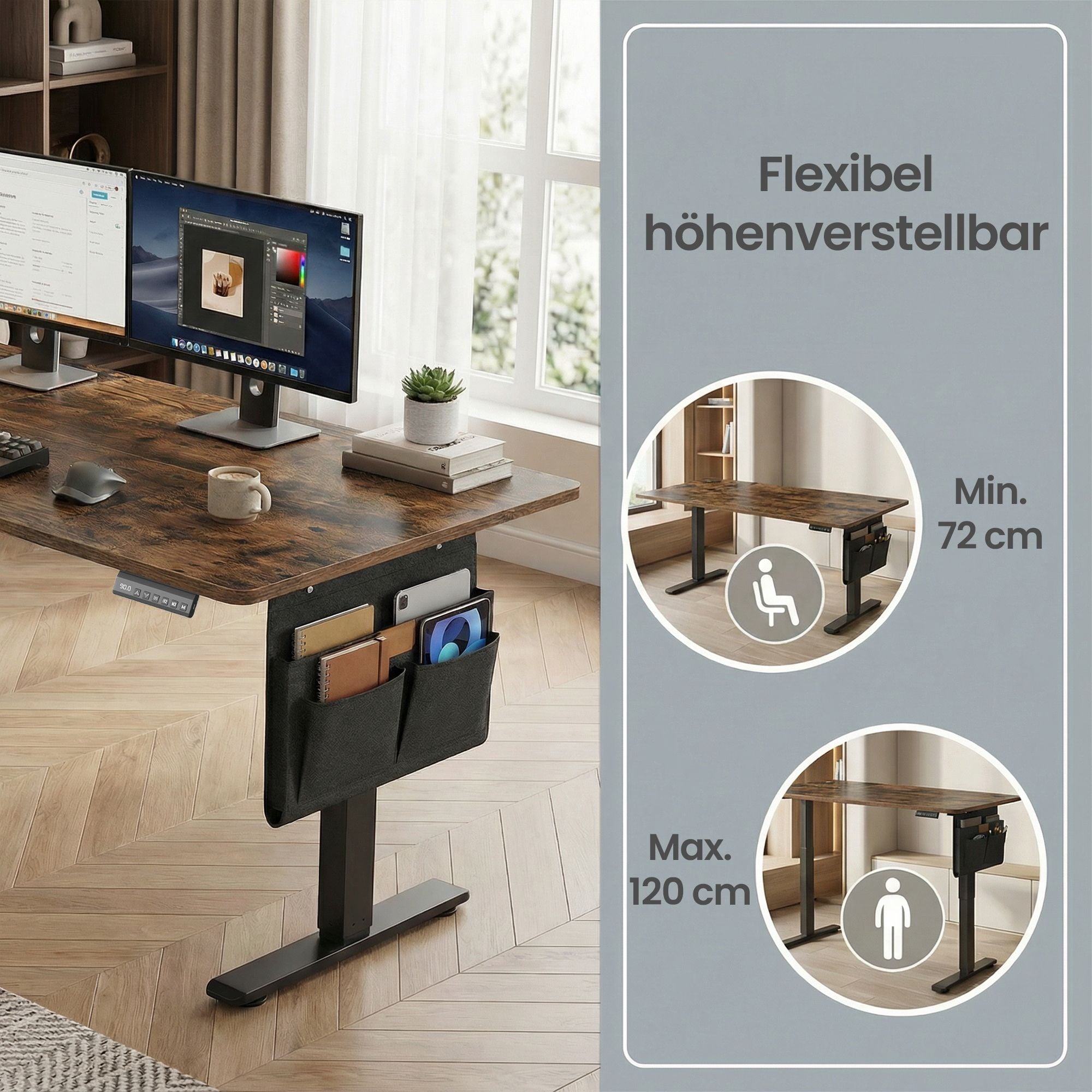 Höhenverstellbarer Schreibtisch, 140 x 60 cm, Memory-Funktion