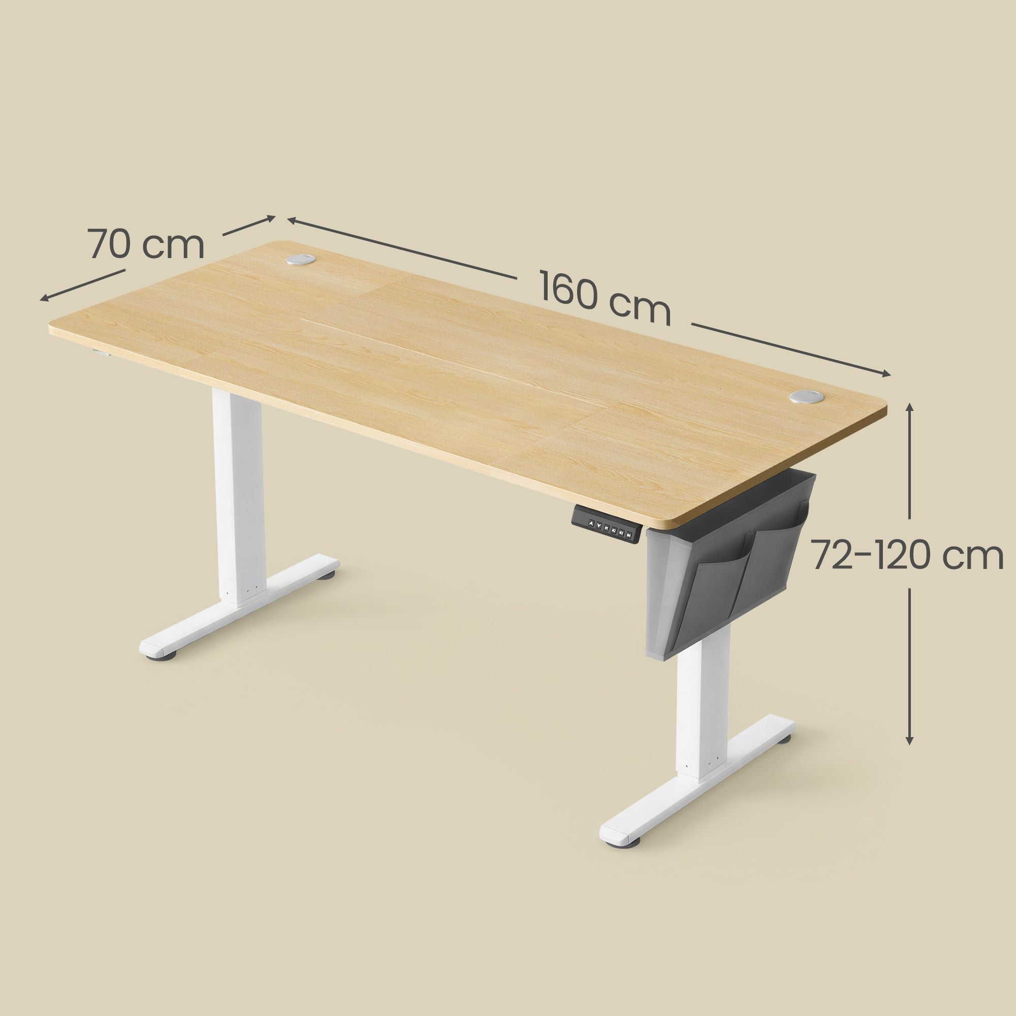 Höhenverstellbarer Schreibtisch elektrisch, 4 Speichertasten, 160 x 70 cm
