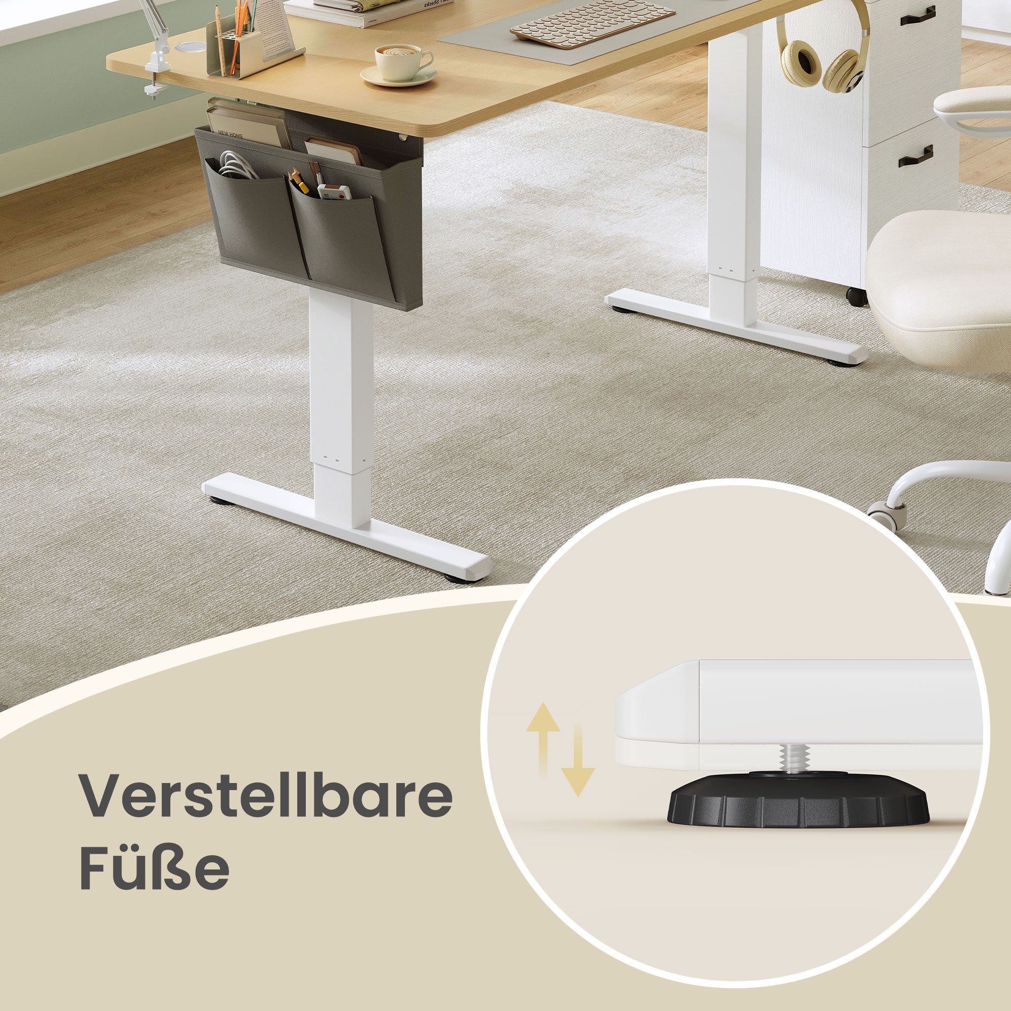 Höhenverstellbarer Schreibtisch elektrisch, 4 Speichertasten, 160 x 70 cm