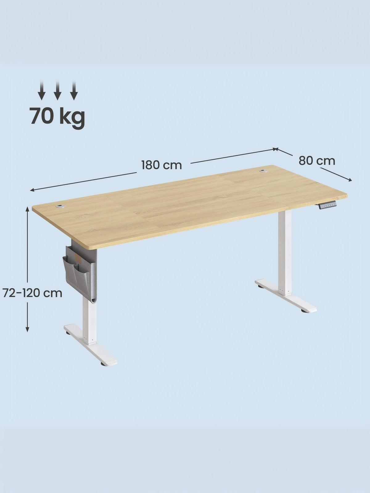 Höhenverstellbarer Schreibtisch, 180 x 80 cm, Memory-Funktion