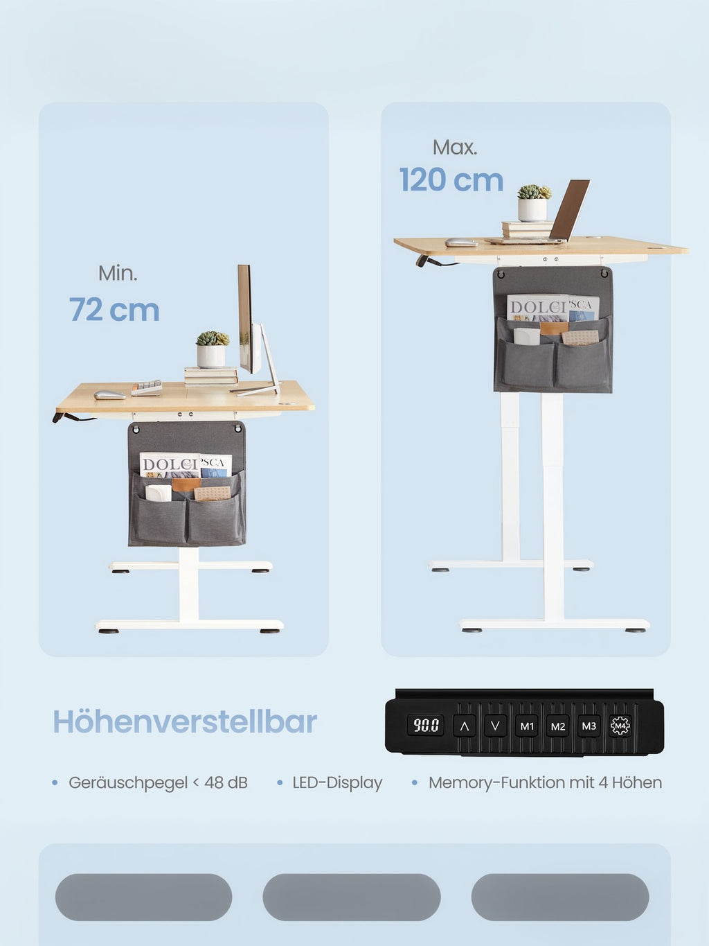 Höhenverstellbarer Schreibtisch, 180 x 80 cm, Memory-Funktion