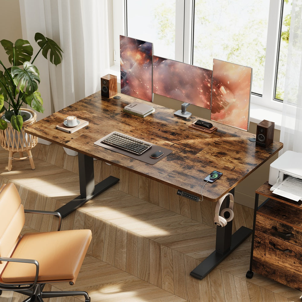 Höhenverstellbarer Schreibtisch elektrisch, 140 x 80 cm, mit USB-C-Anschluss